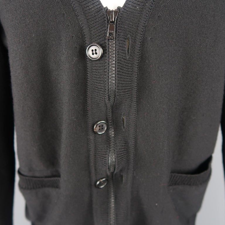 UNDERCOVER Size M Black Wool Zip and Button V Neck Cardigan at 1stDibs ...
