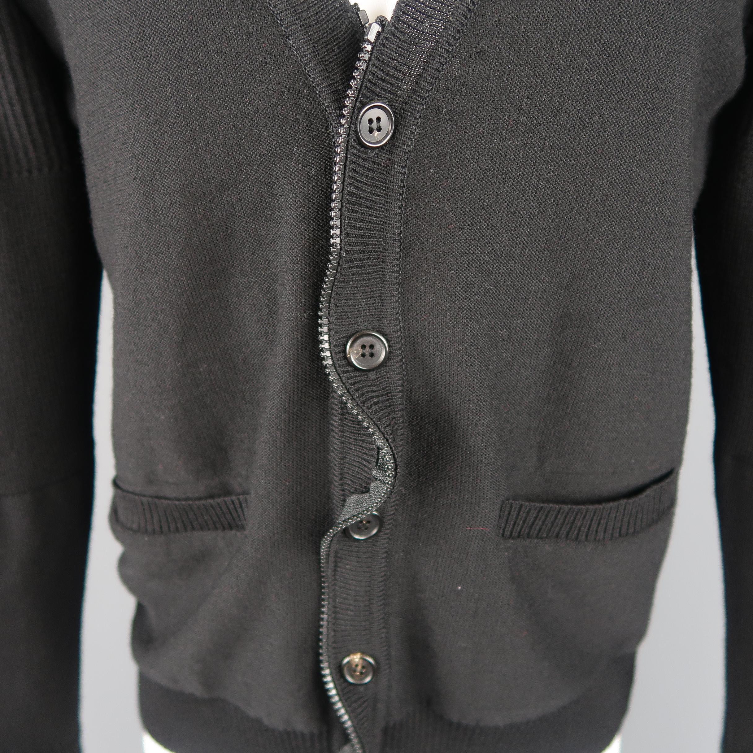 UNDERCOVER Size M Black Wool Zip & Button V Neck Cardigan In Excellent Condition In San Francisco, CA