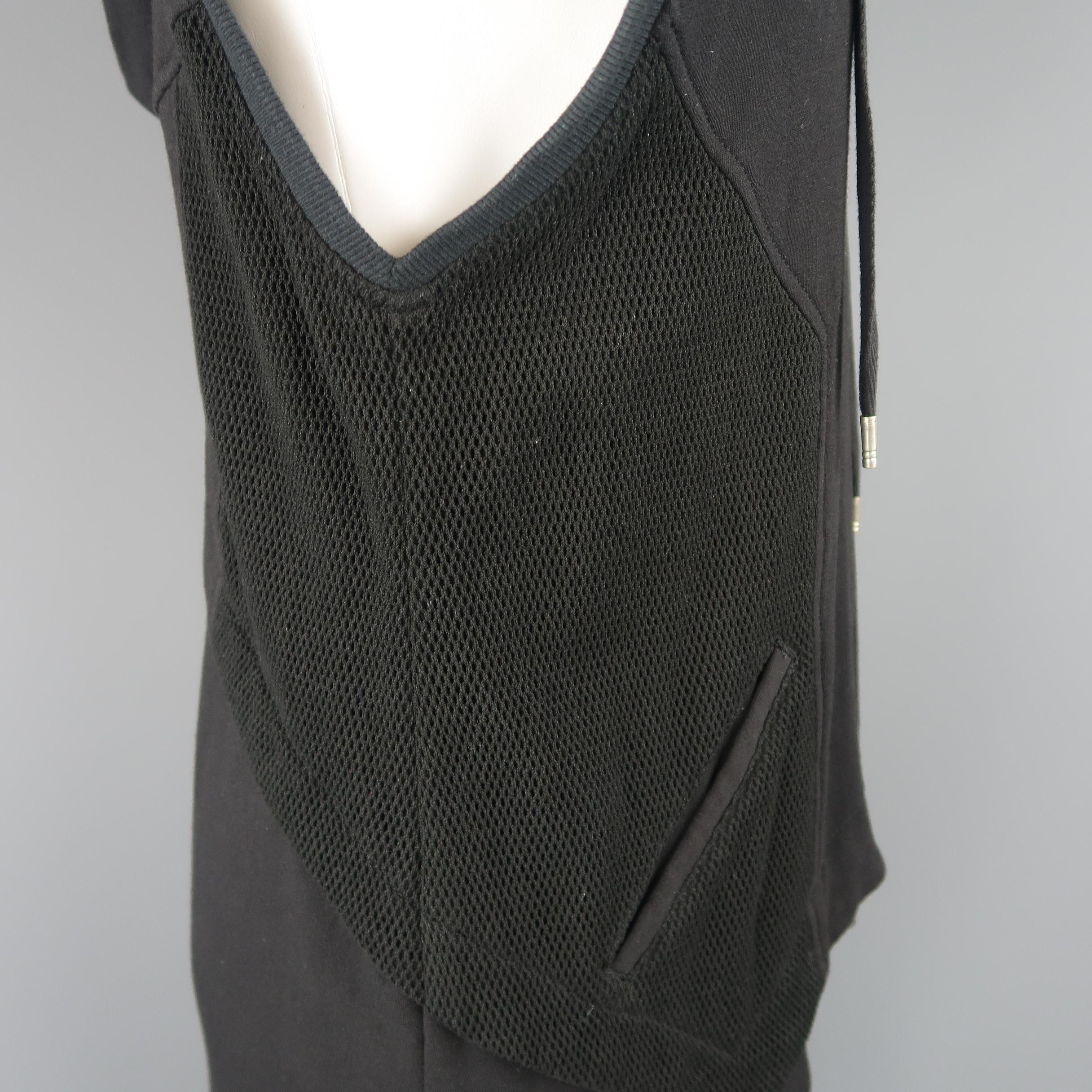 SKINGRAFT S Black Jersey & Mesh Cotton Zip Hooded Vest 1