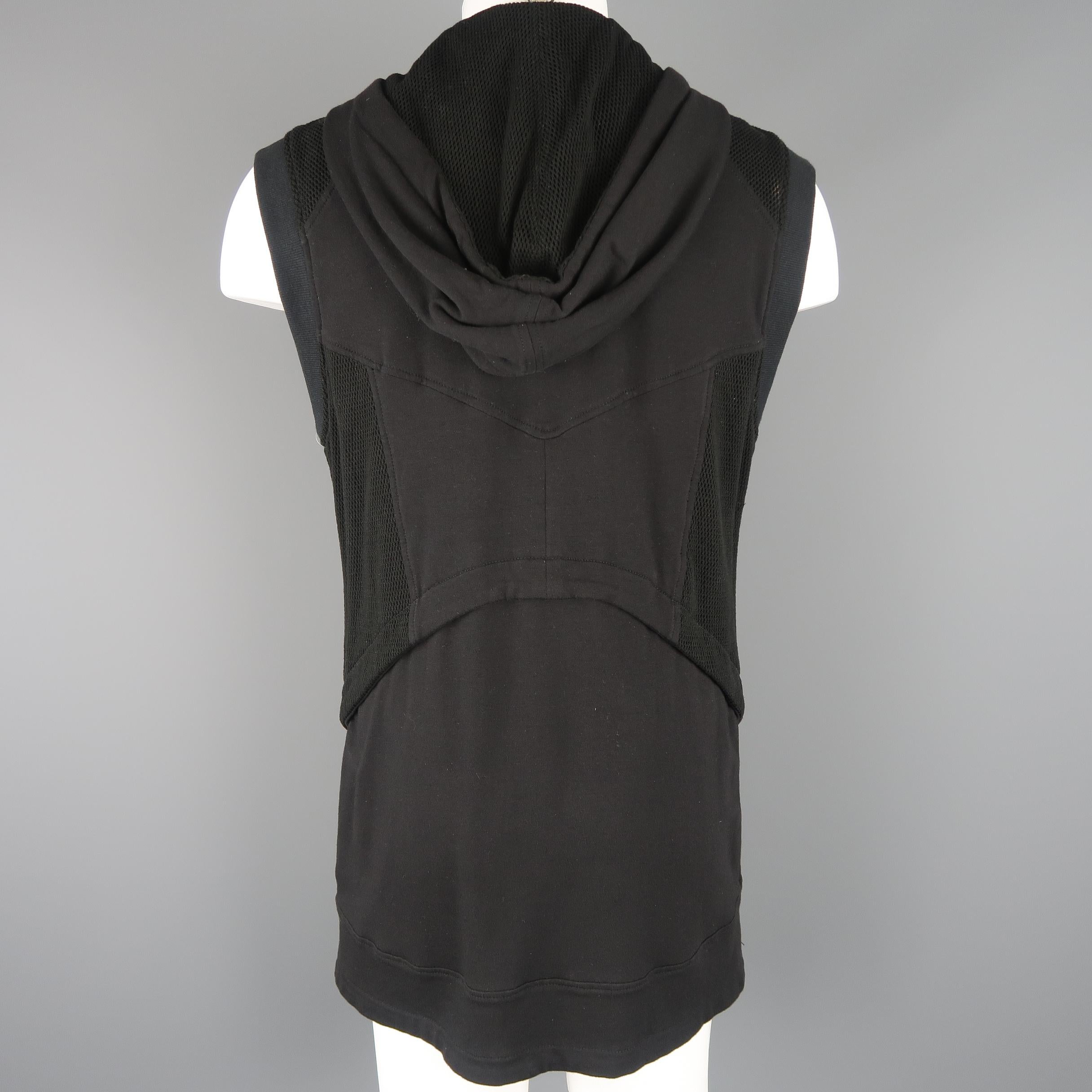 SKINGRAFT S Black Jersey & Mesh Cotton Zip Hooded Vest 2