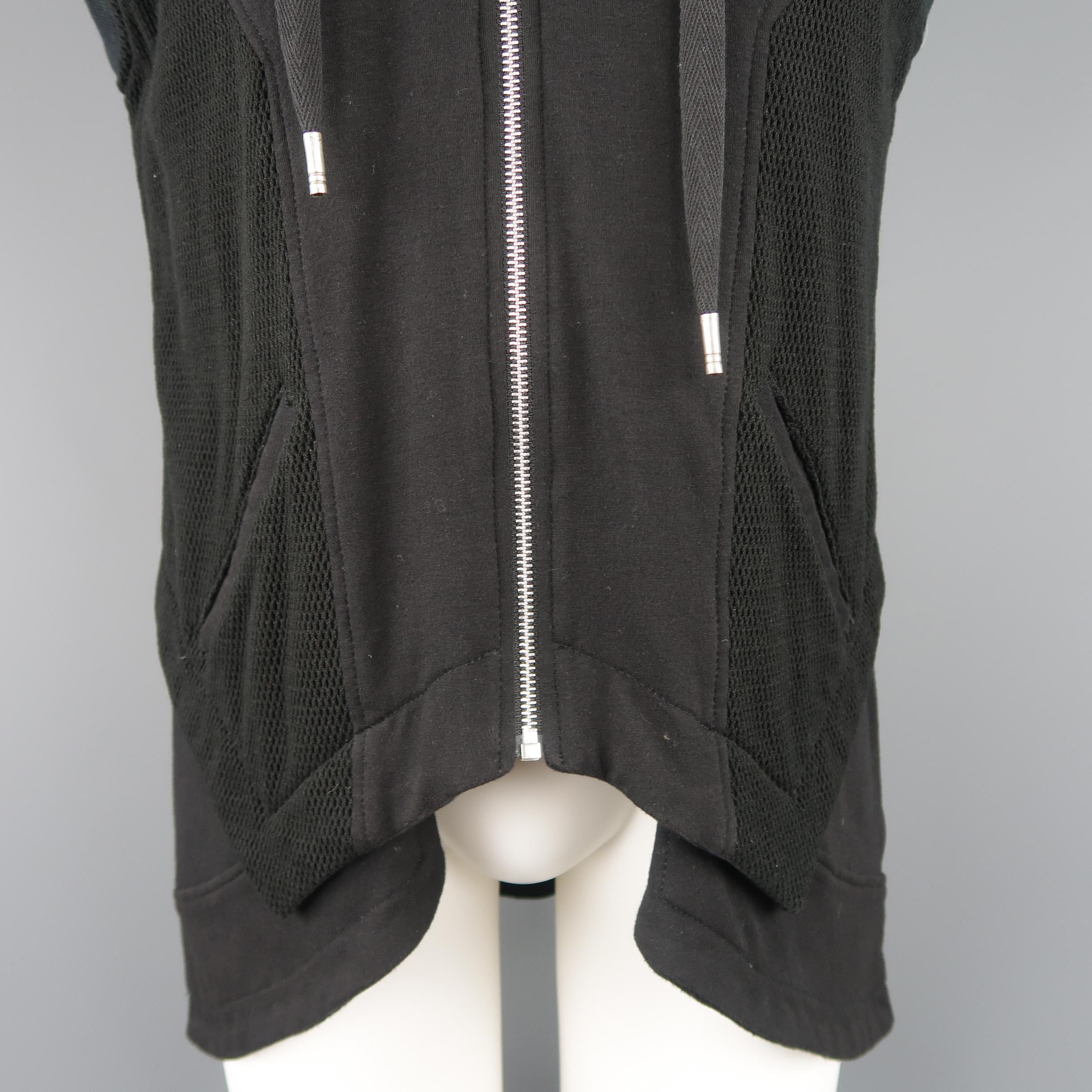 SKINGRAFT S Black Jersey & Mesh Cotton Zip Hooded Vest In Good Condition In San Francisco, CA