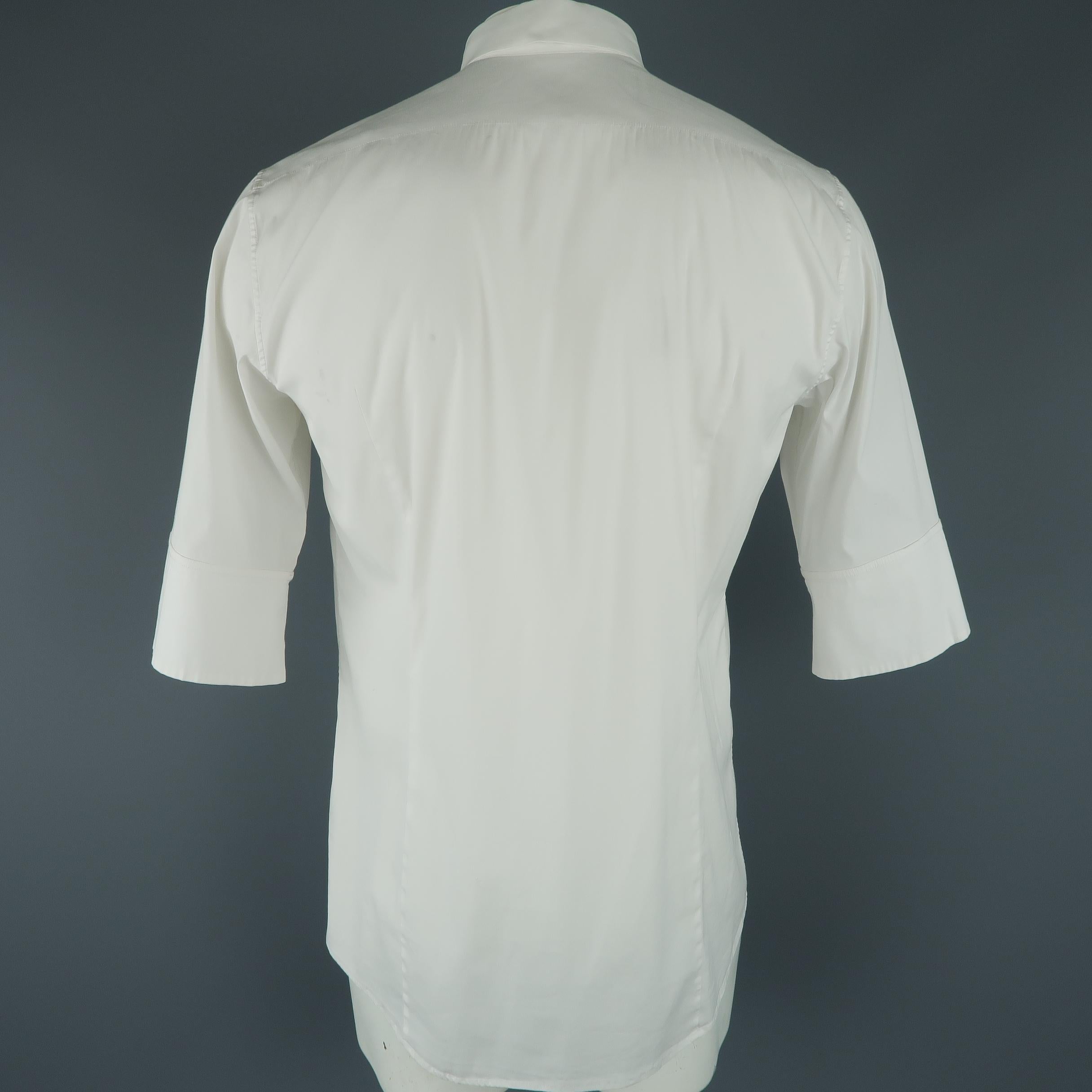 JIL SANDER Size L White Cotton Blend 3/4 Sleeve Long Sleeve Shirt In Excellent Condition In San Francisco, CA