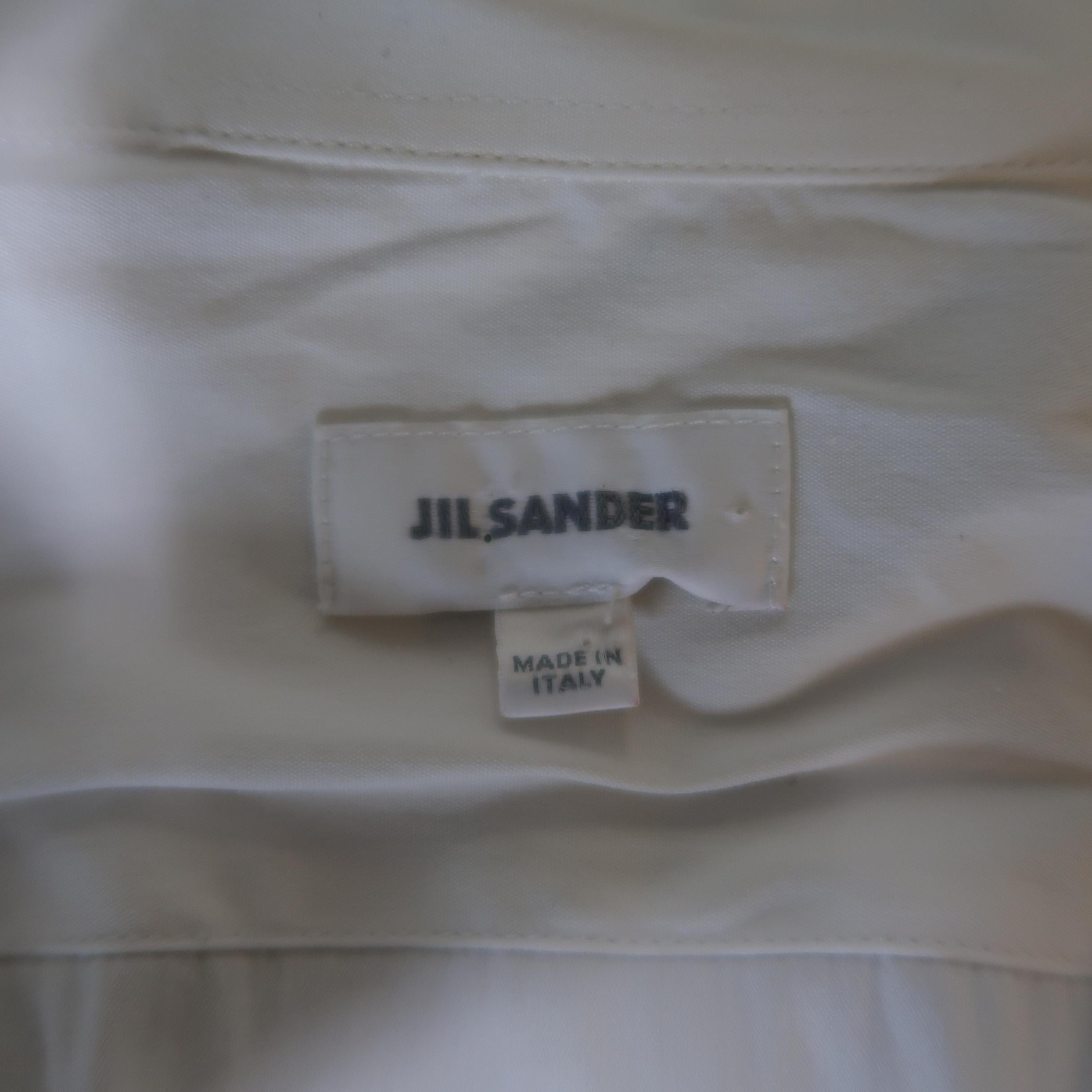 Men's JIL SANDER Size L White Cotton Blend 3/4 Sleeve Long Sleeve Shirt