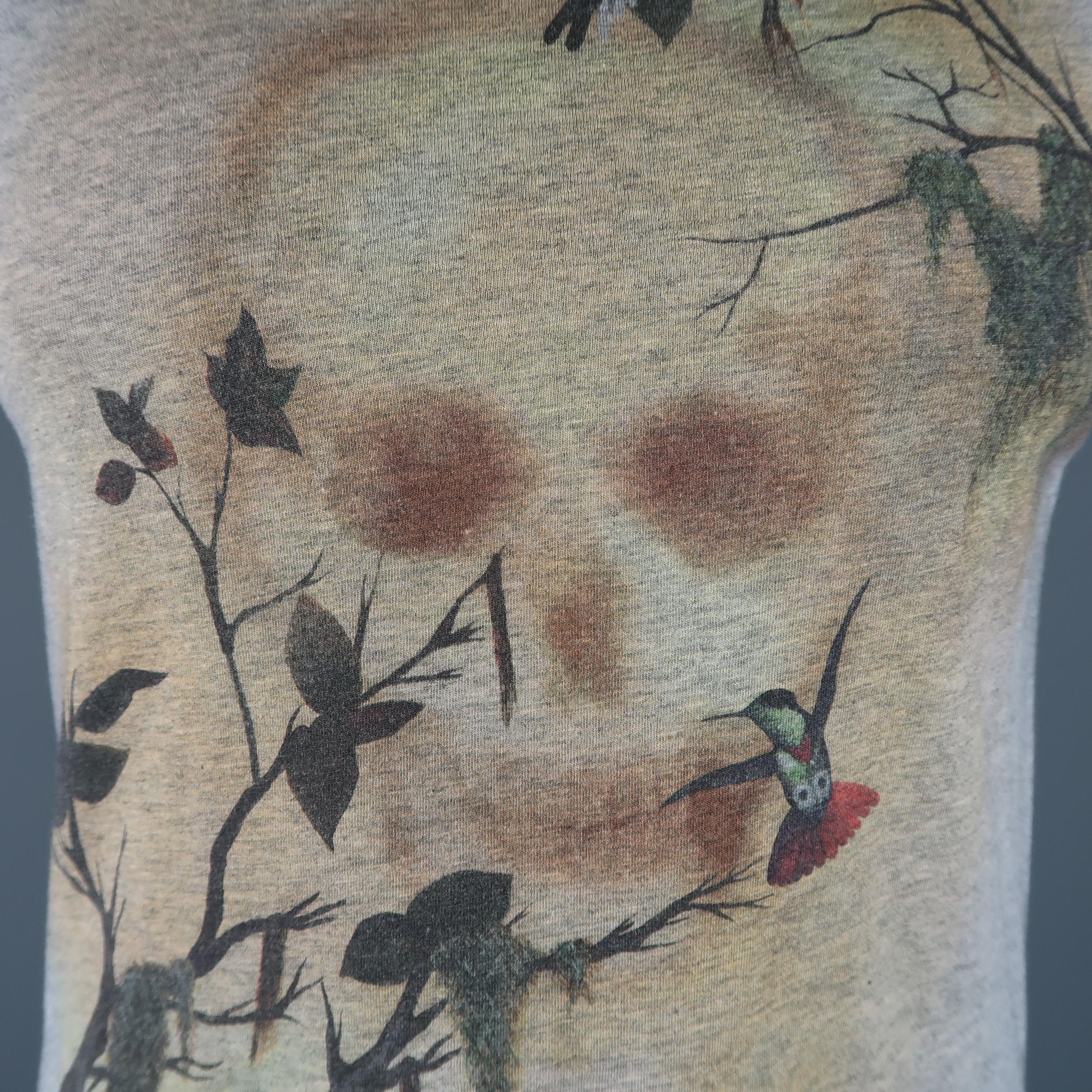 Gray ALEXANDER MCQUEEN Size L Heather Grey Skull & Birds Graphic Cotton T-shirt Tee