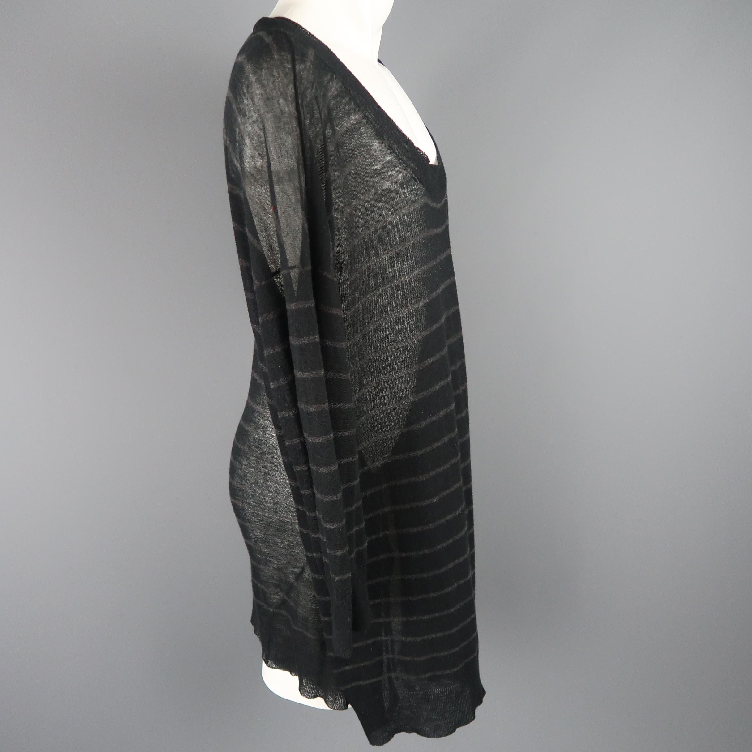ANN DEMEULEMEESTER Black Striped Sheer Knit Oversized Tied Sweater In Good Condition In San Francisco, CA