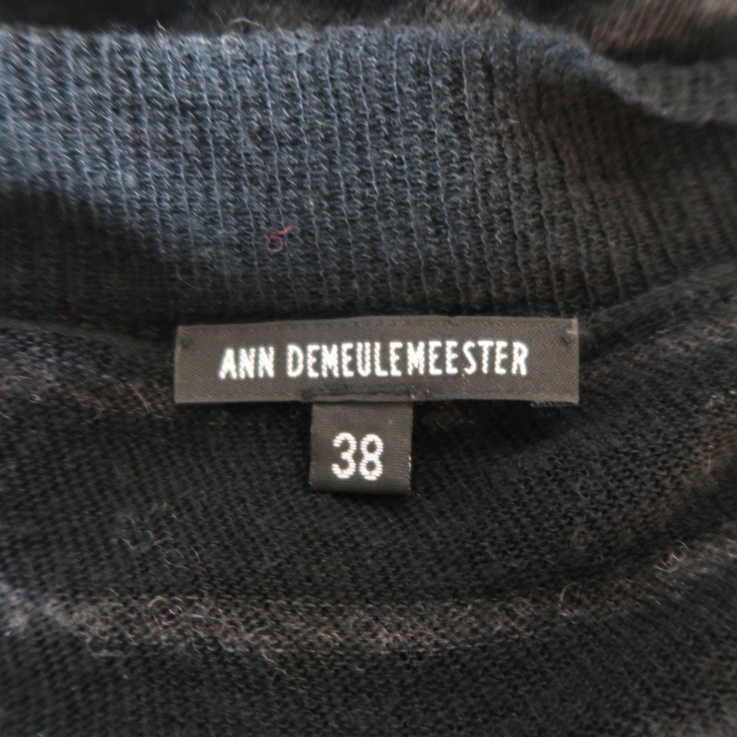 ANN DEMEULEMEESTER Black Striped Sheer Knit Oversized Tied Sweater 2
