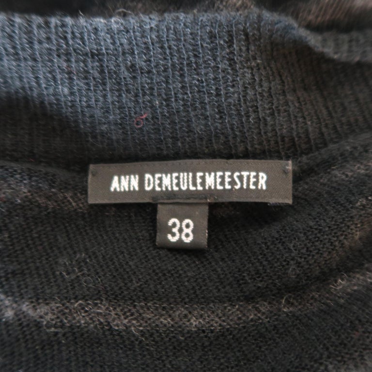 ANN DEMEULEMEESTER Black Striped Sheer Knit Oversized Tied Sweater at ...
