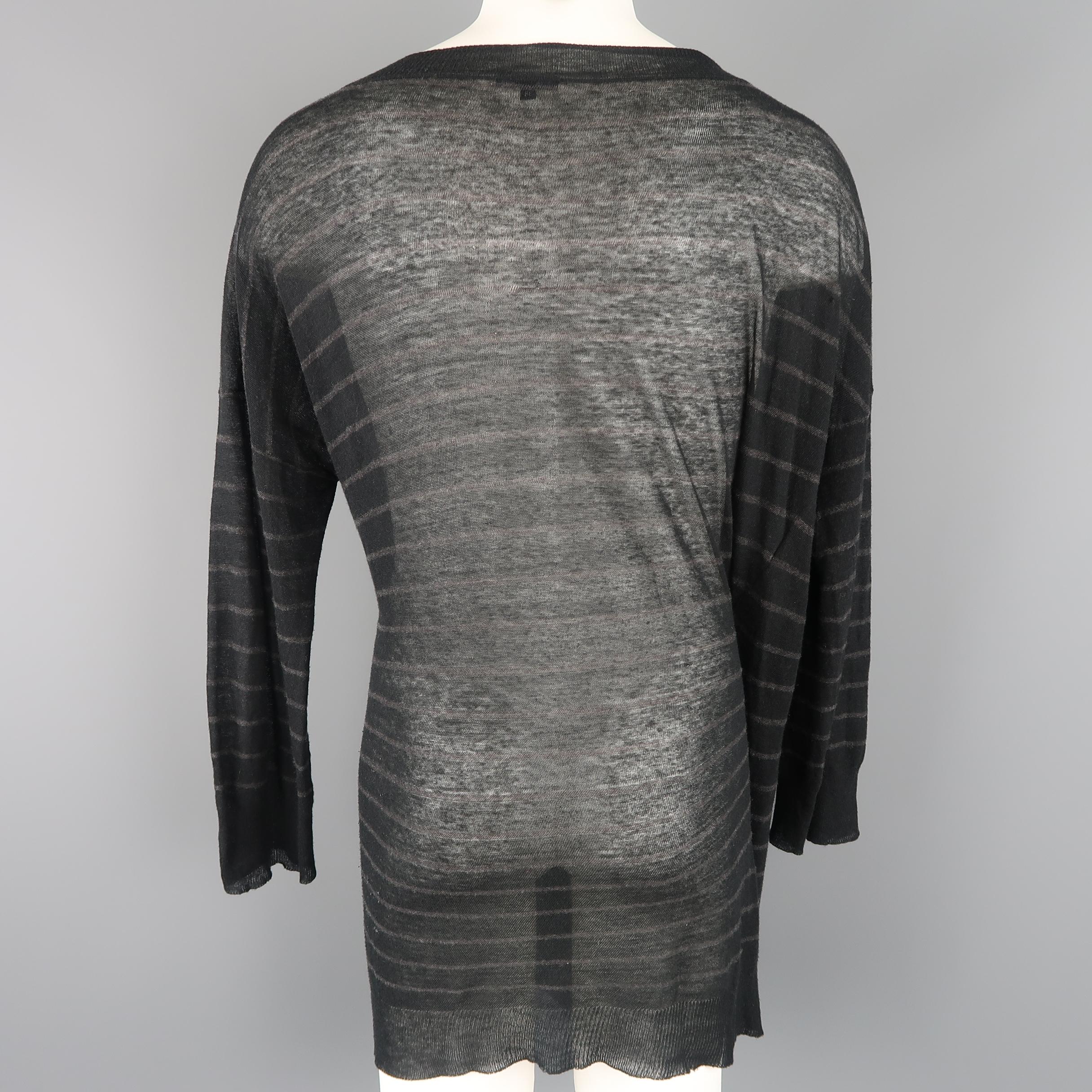 Women's or Men's ANN DEMEULEMEESTER Black Striped Sheer Knit Oversized Tied Sweater
