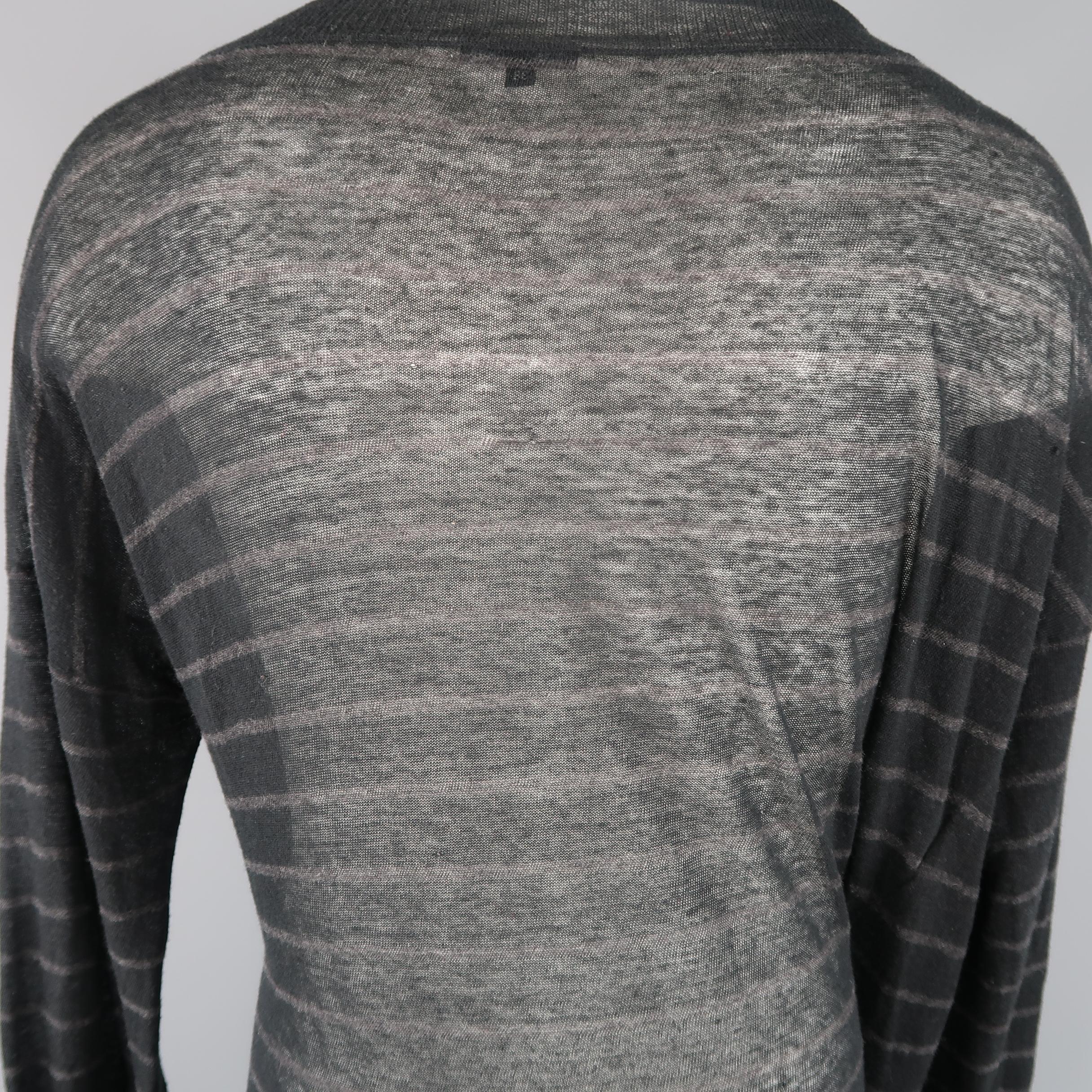 ANN DEMEULEMEESTER Black Striped Sheer Knit Oversized Tied Sweater 1