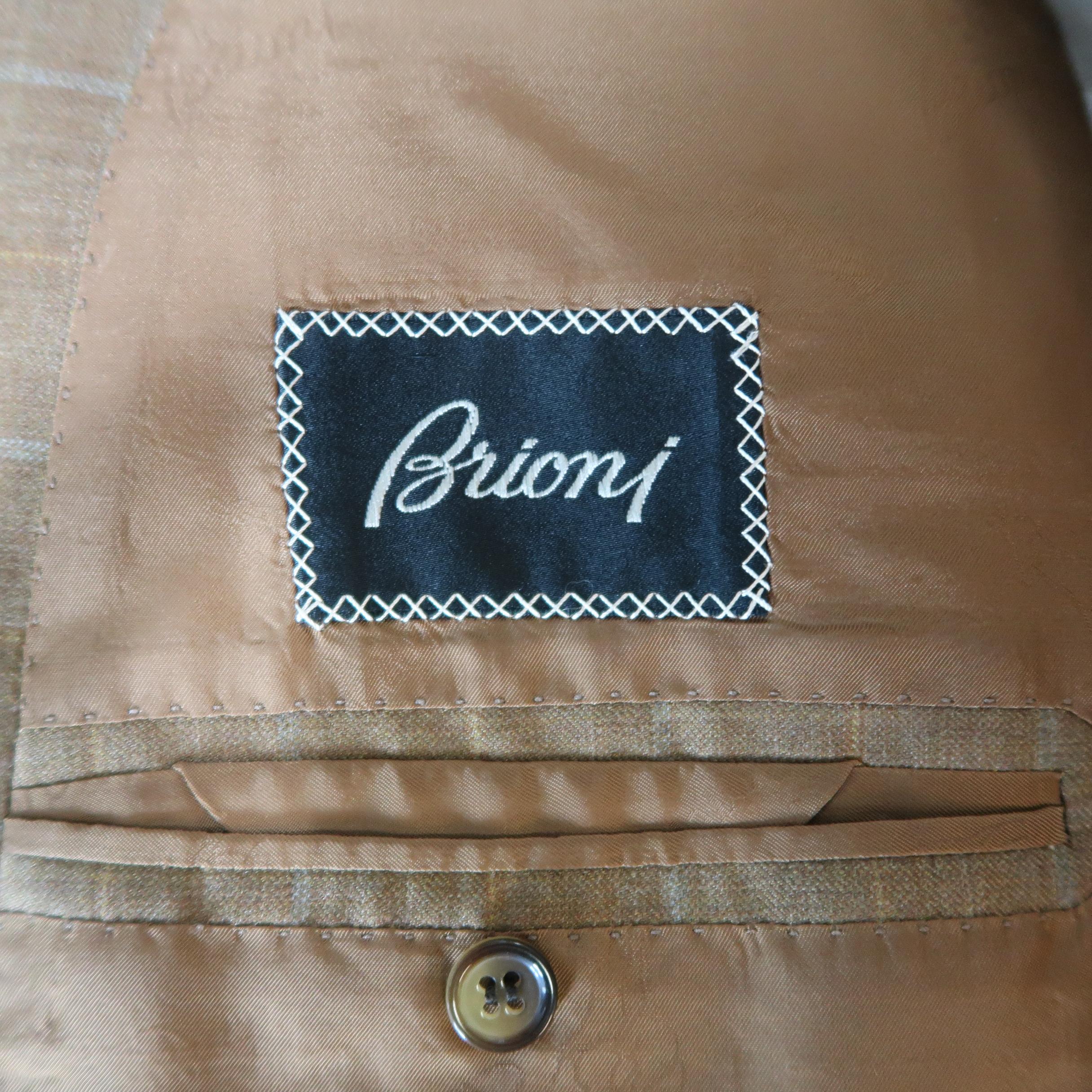 Brown BRIONI 44 Golden Tan Window Pane Wool Two Button Sport Coat / Blazer / Jacket