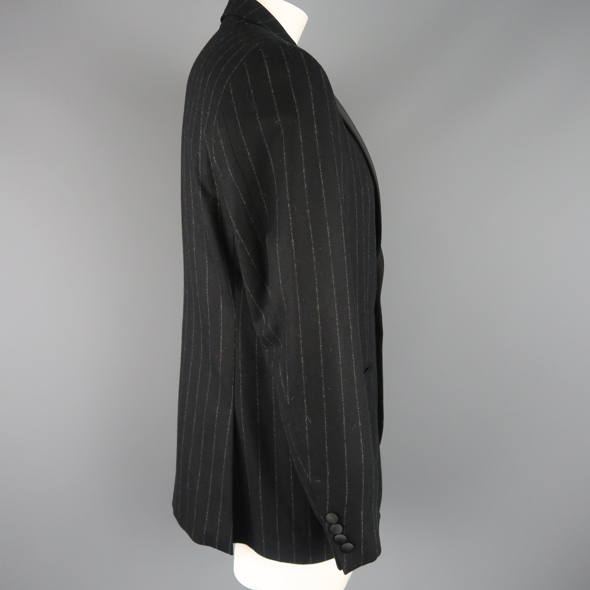 Men's RALPH LAUREN 42 Black Stripe Wool / Cashmere Tuxedo Lapel Sport Coat / Jacket