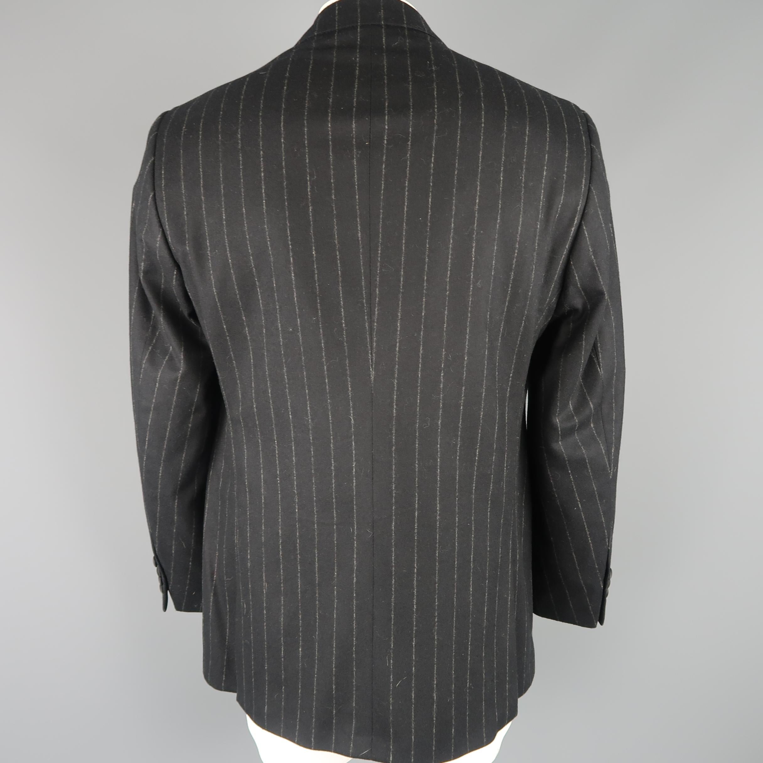RALPH LAUREN 42 Black Stripe Wool / Cashmere Tuxedo Lapel Sport Coat / Jacket 2