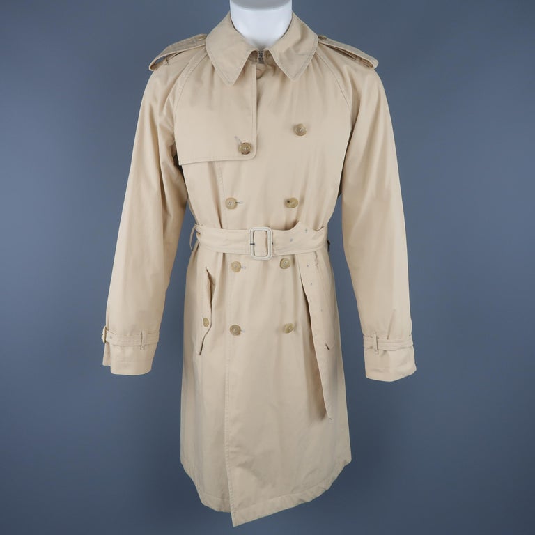 Ralph Lauren Khaki Solid Cotton Double Breasted Belted Trench Coat ...