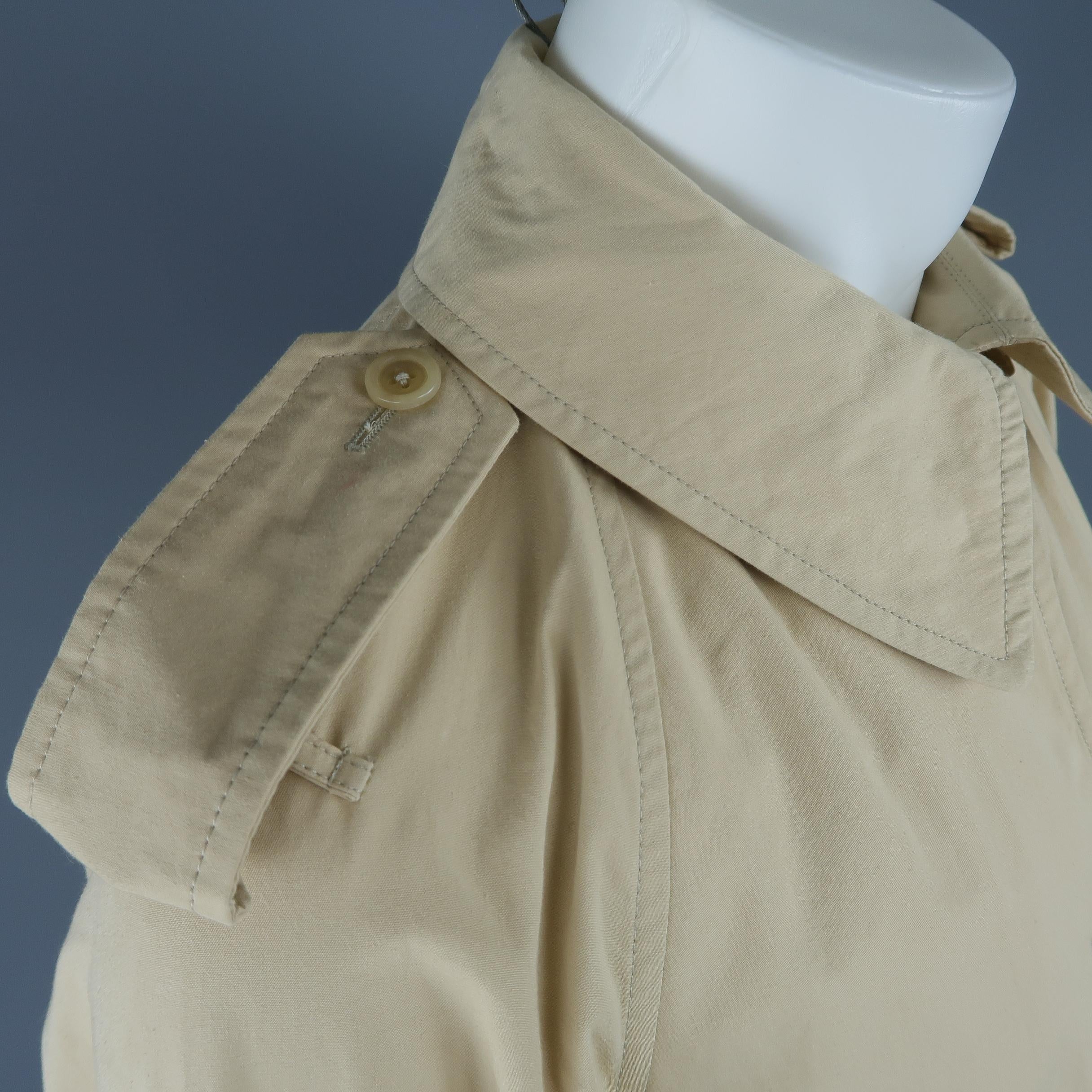 Beige Ralph Lauren Khaki Solid Cotton Double Breasted Belted Trench Coat / Jacket