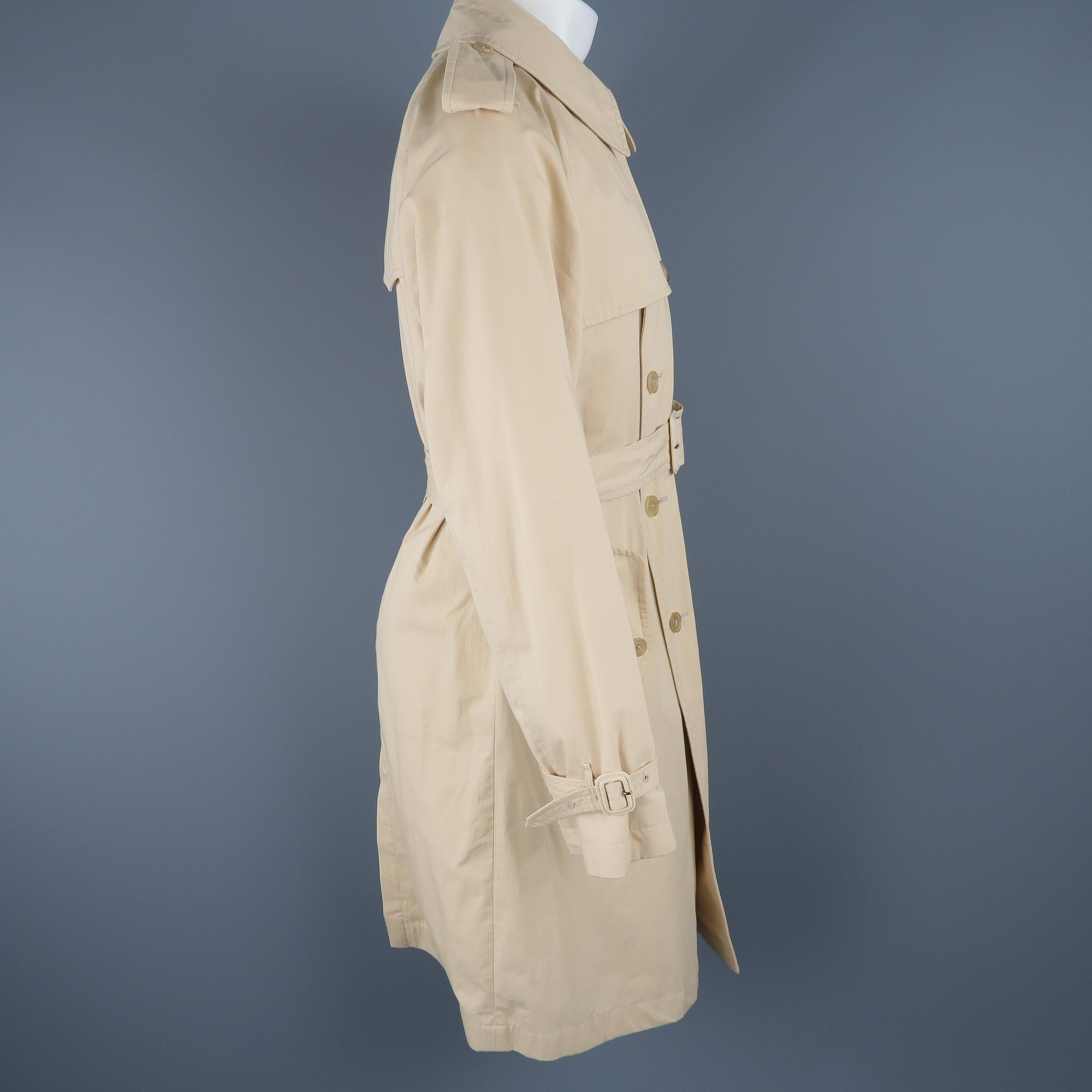 Ralph Lauren Khaki Solid Cotton Double Breasted Belted Trench Coat / Jacket In Fair Condition In San Francisco, CA