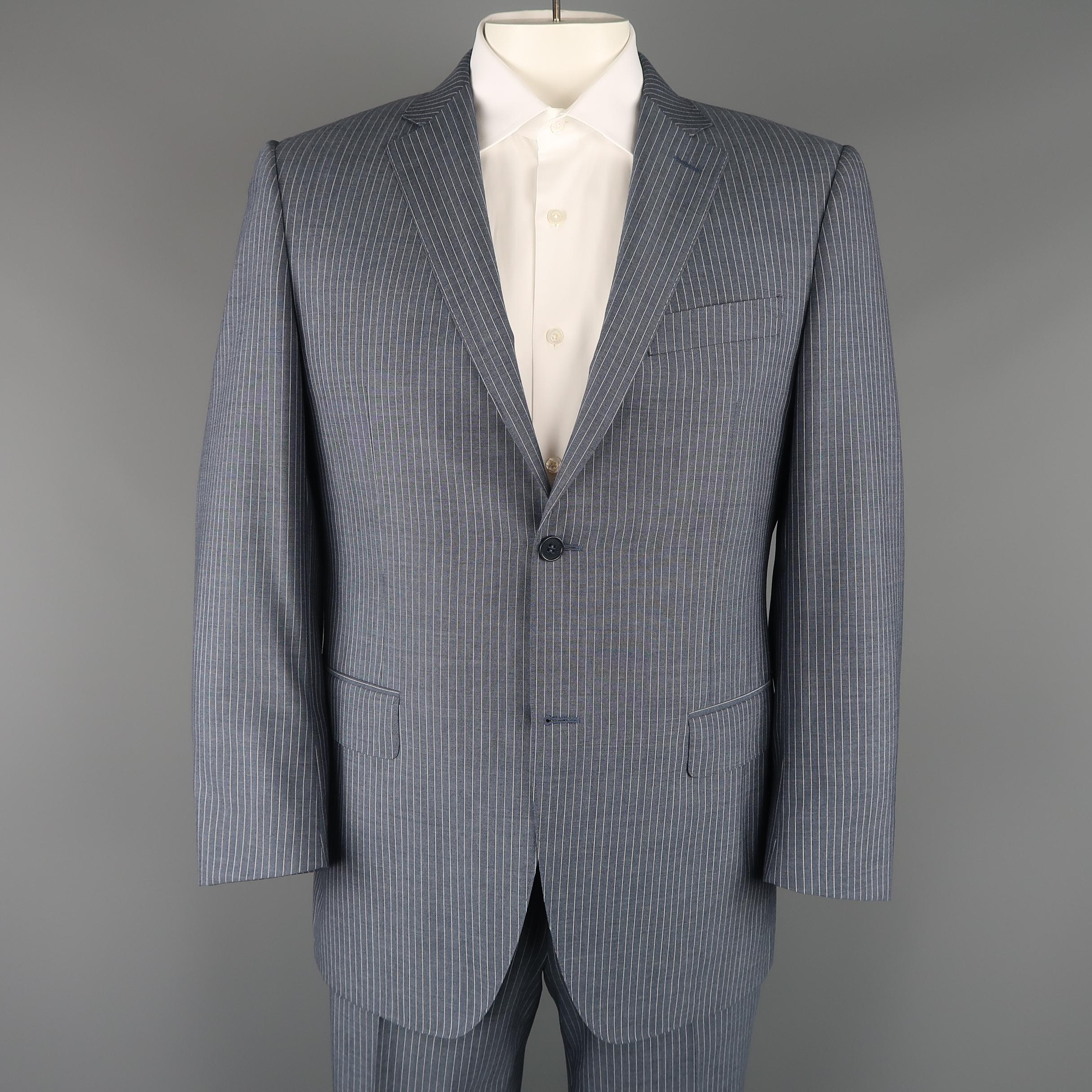 Gray CANALI 42 Regular Navy Blue Striped Wool Single Breasted Notch Lapel Suit