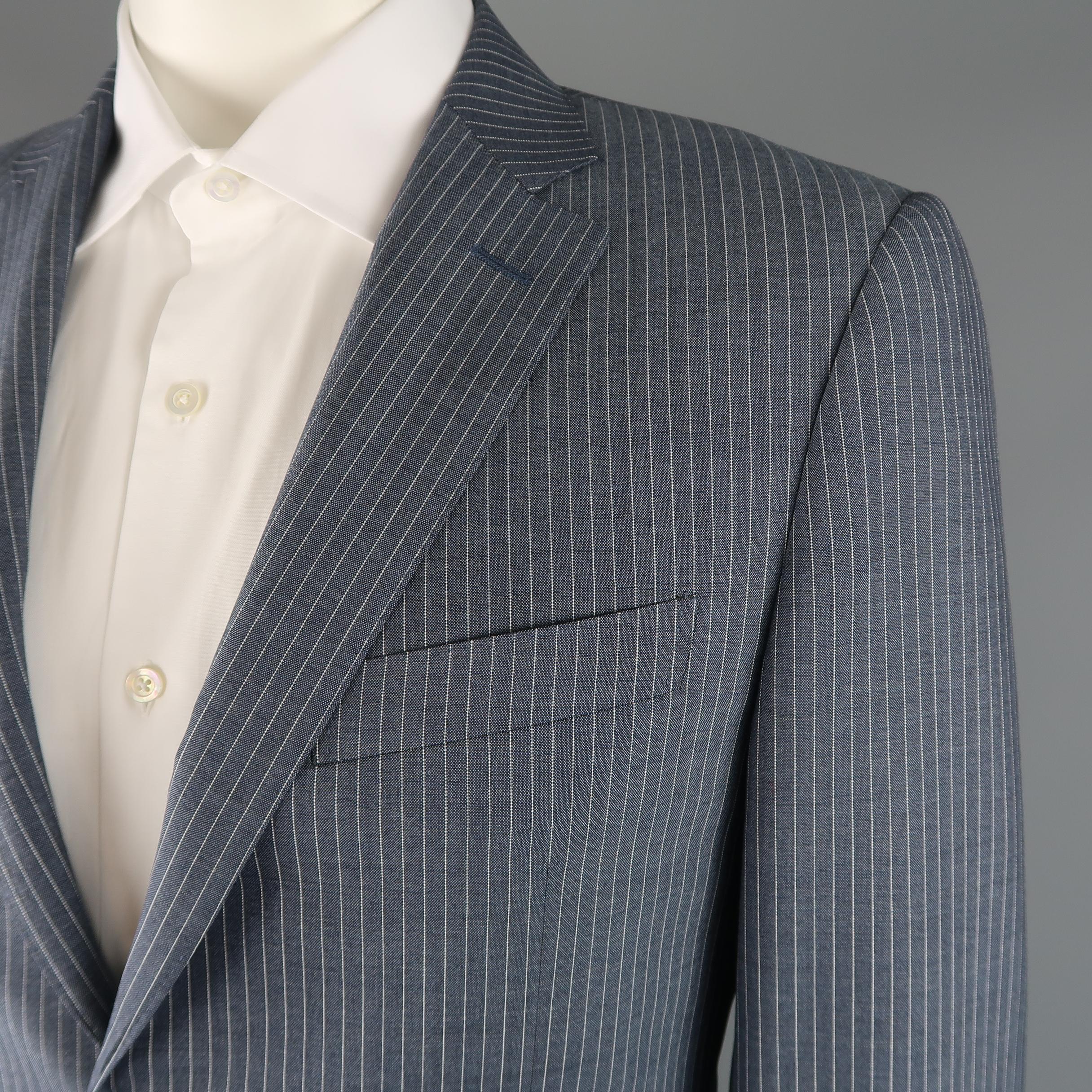 Men's CANALI 42 Regular Navy Blue Striped Wool Single Breasted Notch Lapel Suit