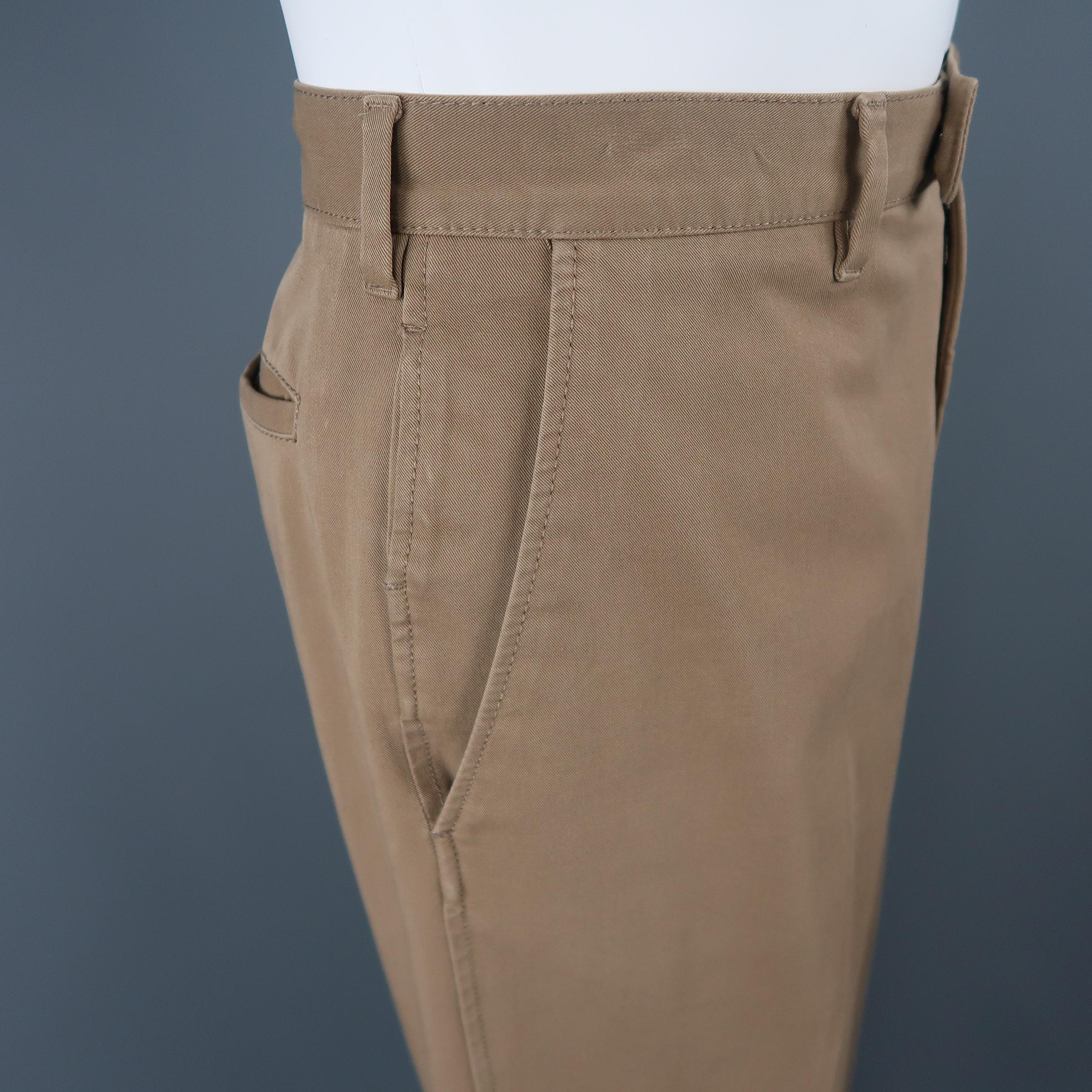 Brown PRADA Size 32 Khaki Tan Solid Cotton Blend Twill Straight Leg Dress Pants