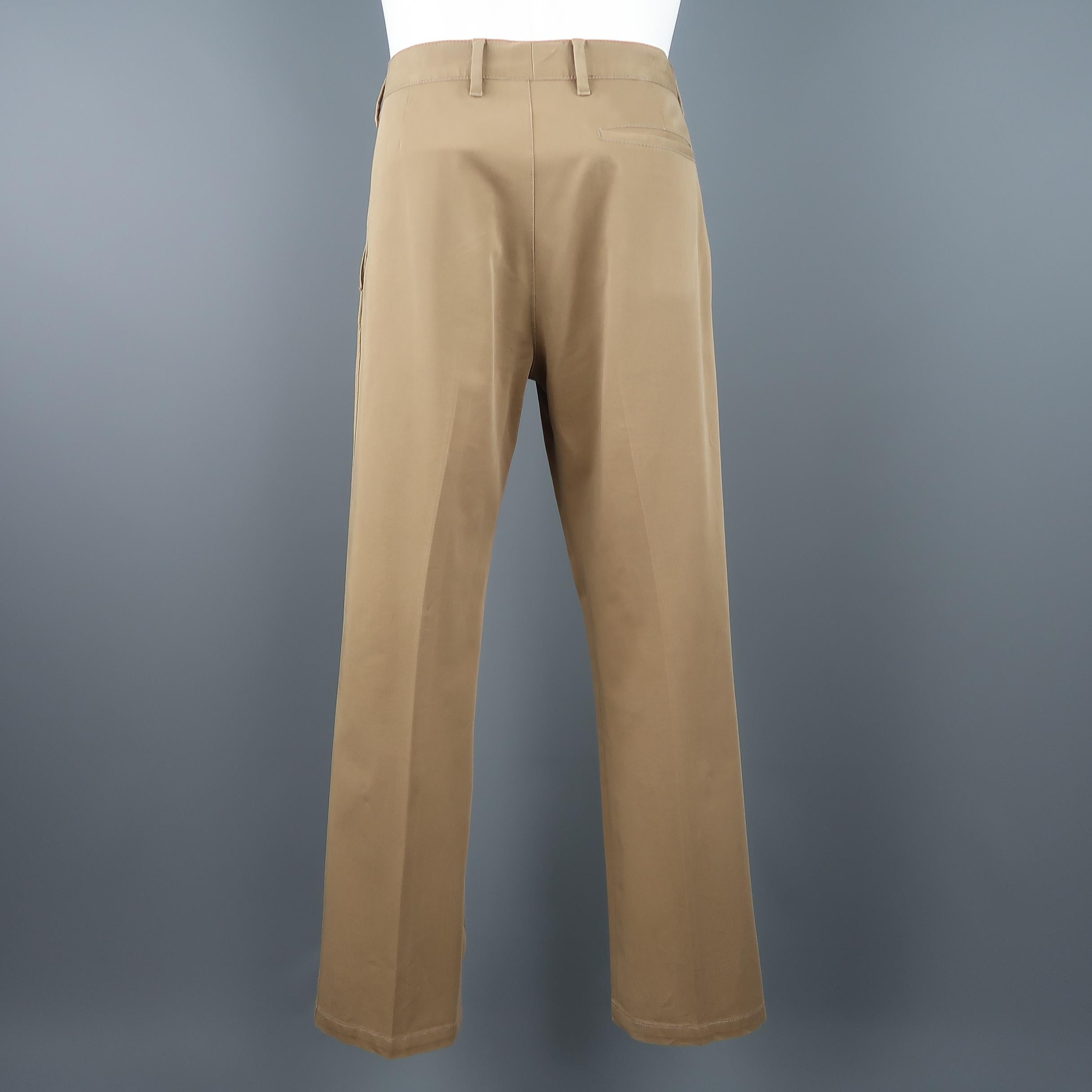 PRADA Size 32 Khaki Tan Solid Cotton Blend Twill Straight Leg Dress Pants In Good Condition In San Francisco, CA