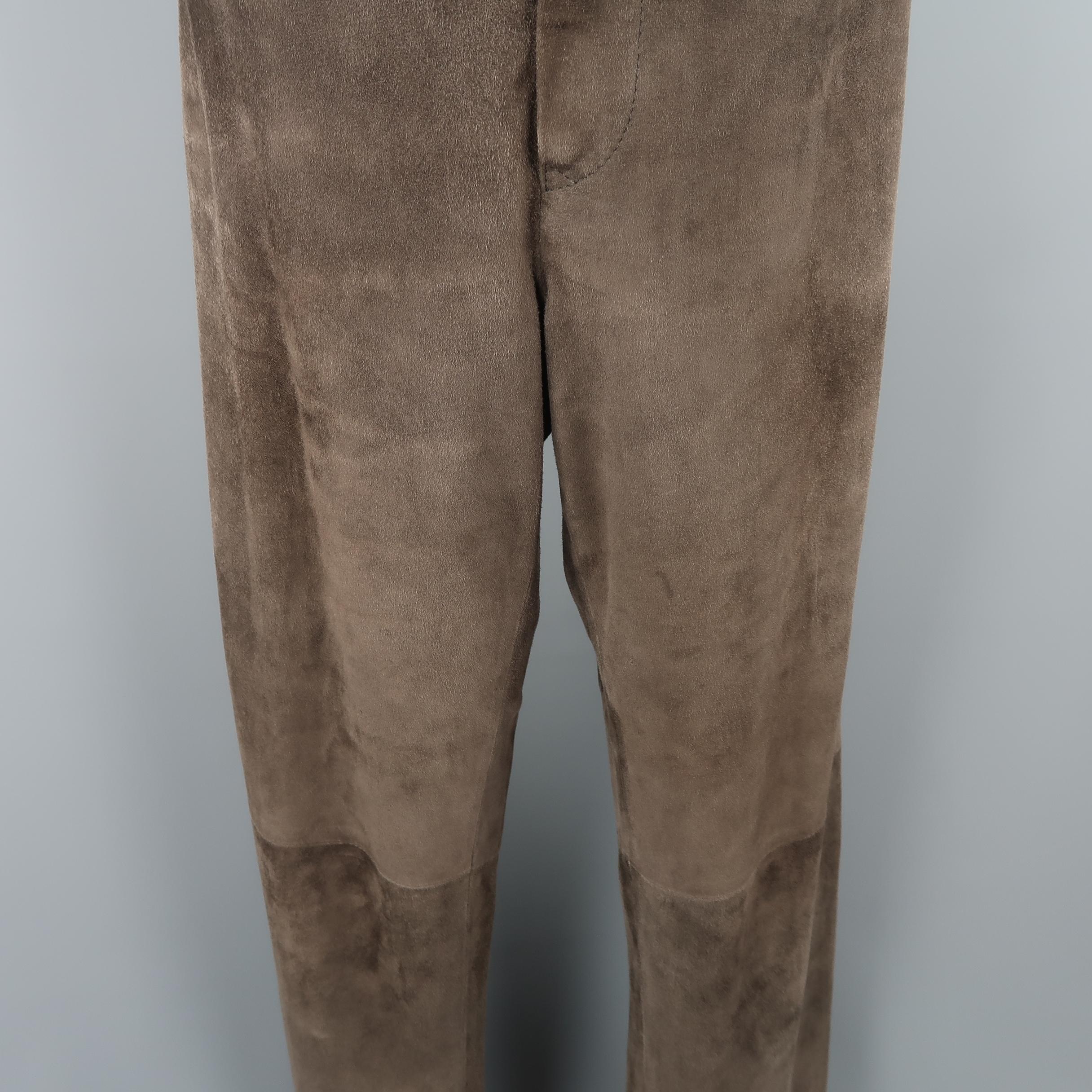 MALO Size 32 Brown Solid Straight Leg Pants In Good Condition In San Francisco, CA