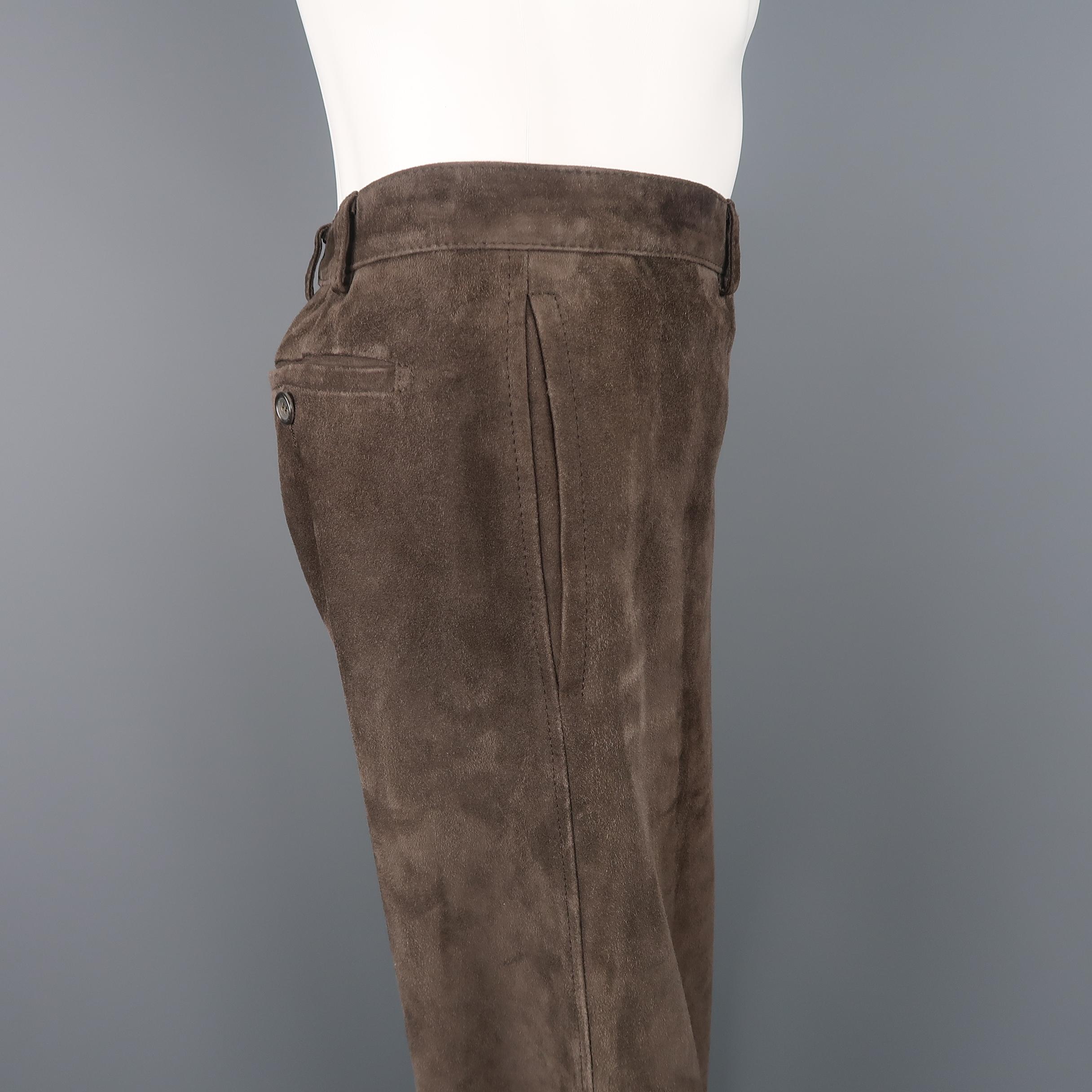 Men's MALO Size 32 Brown Solid Straight Leg Pants