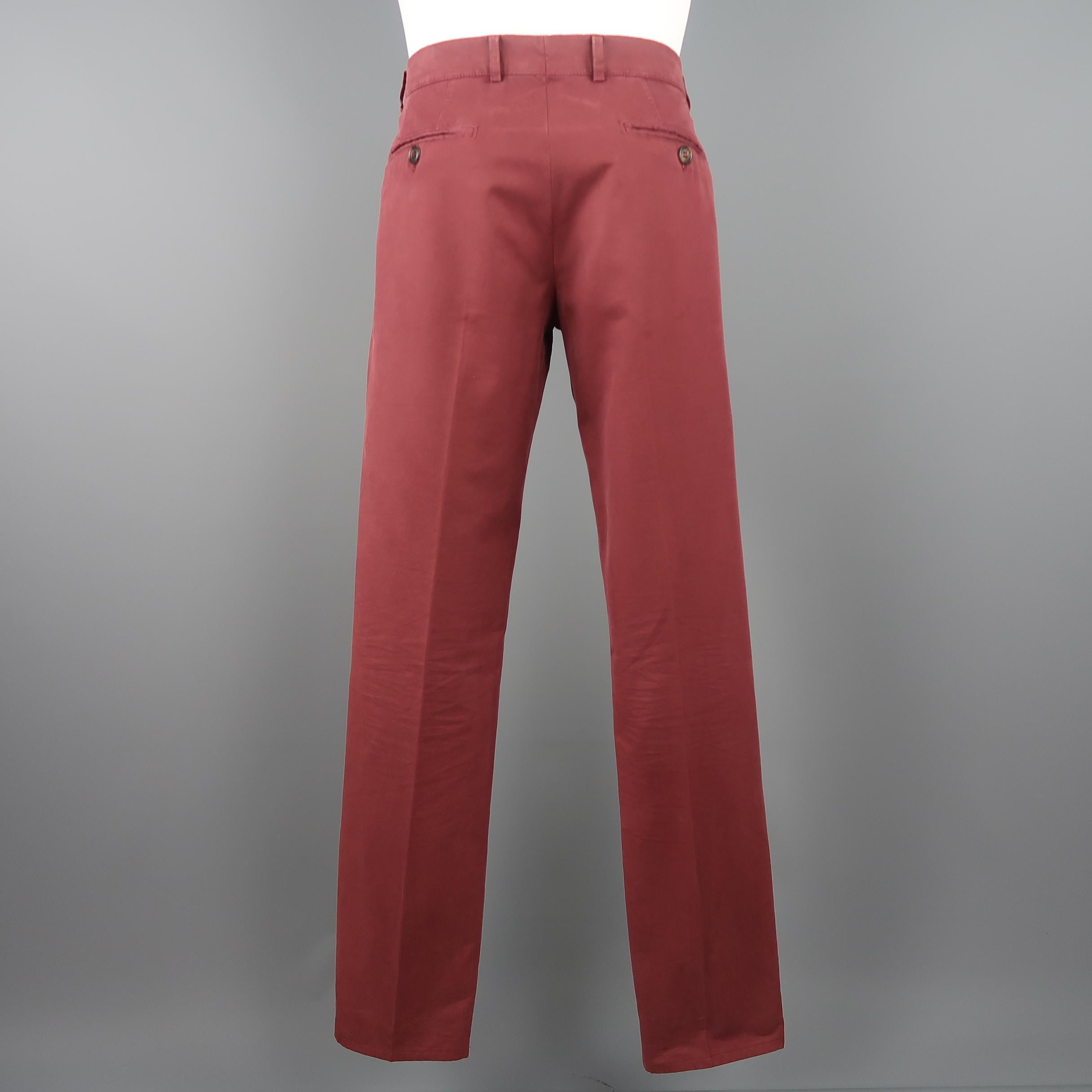 Brown BRUNELLO CUCINELLI Size 34 Burgundy Washed Cotton Chino Pants