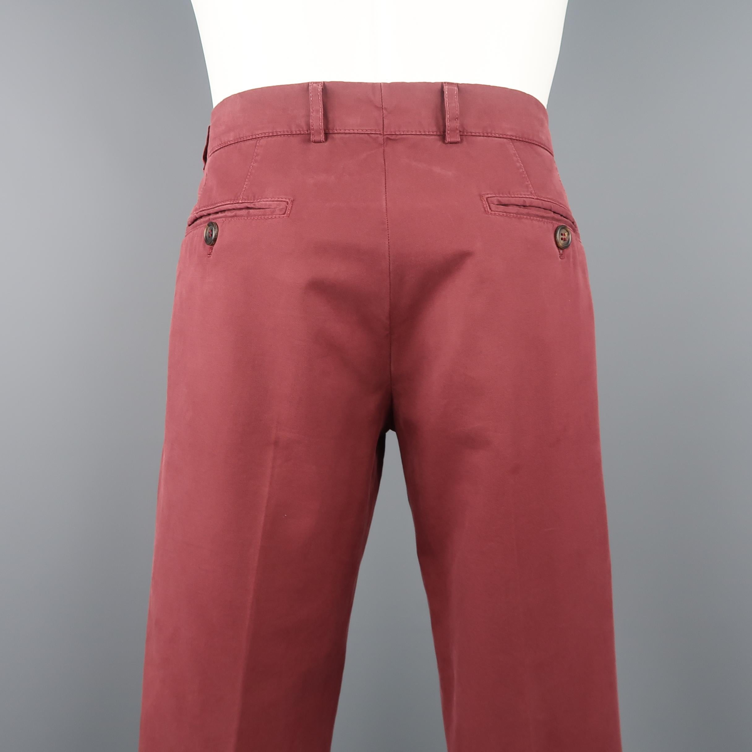 BRUNELLO CUCINELLI Size 34 Burgundy Washed Cotton Chino Pants In Excellent Condition In San Francisco, CA