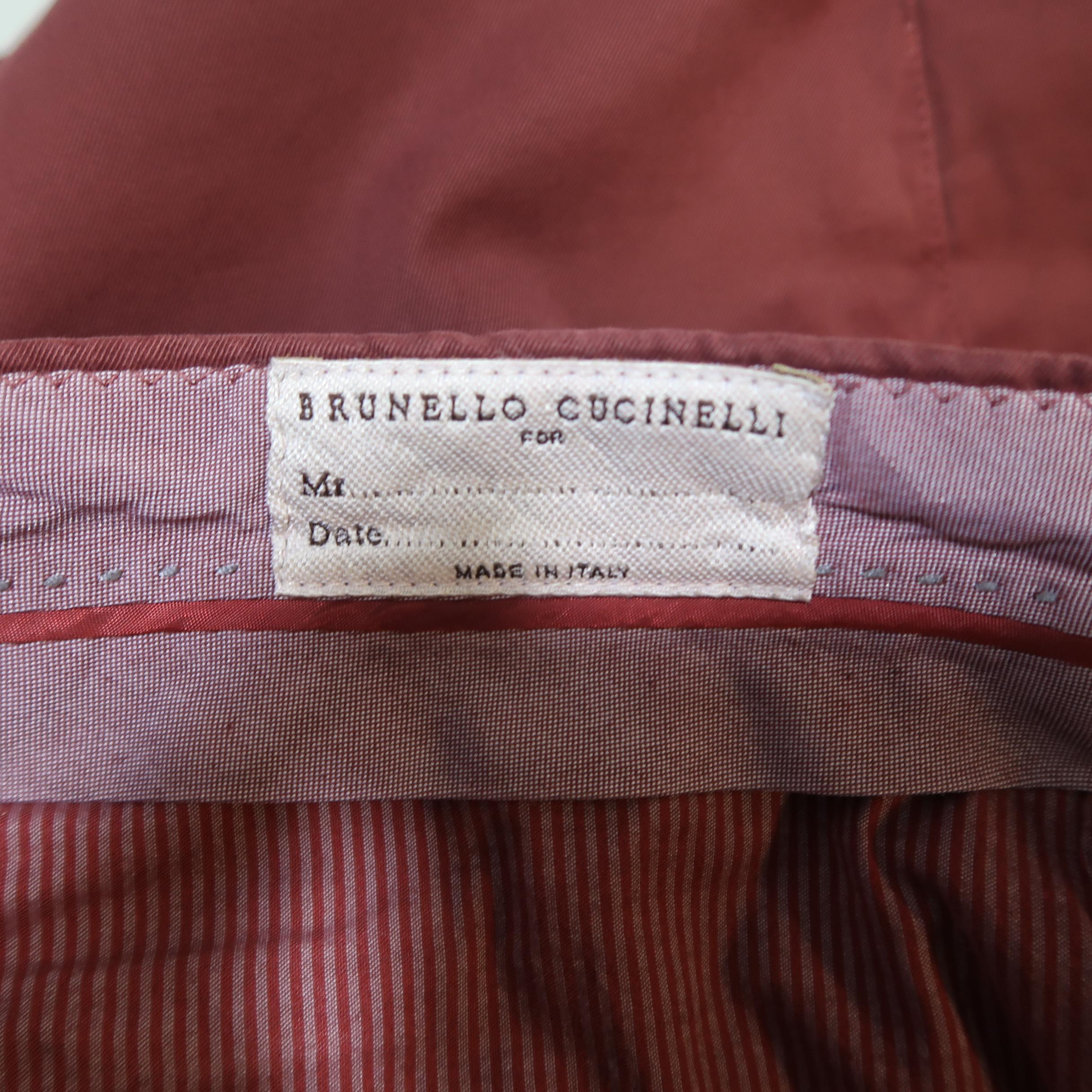 Men's BRUNELLO CUCINELLI Size 34 Burgundy Washed Cotton Chino Pants