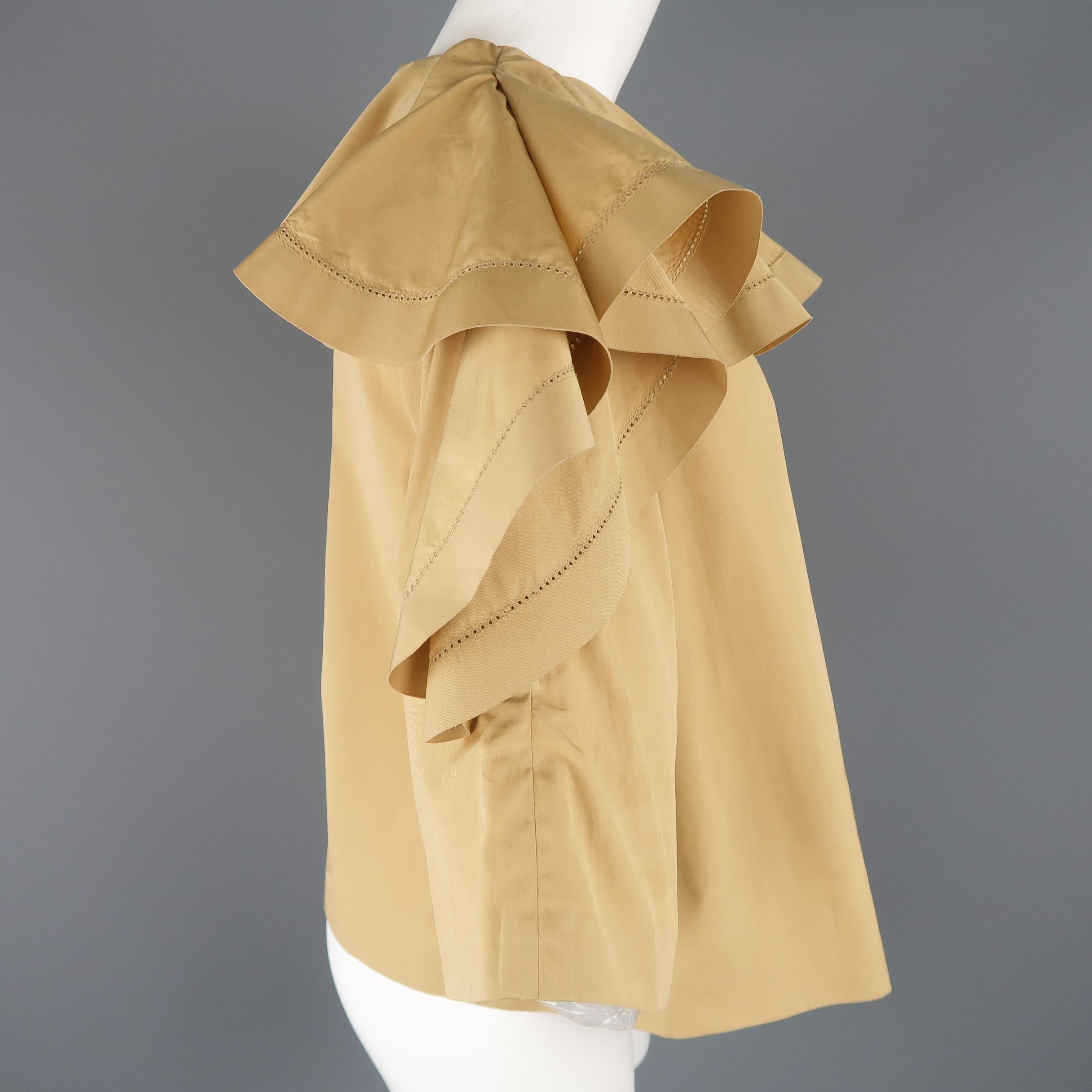 CHLOE Size 2 Beige Cotton Ruffled Collar A line Blouse In Good Condition In San Francisco, CA