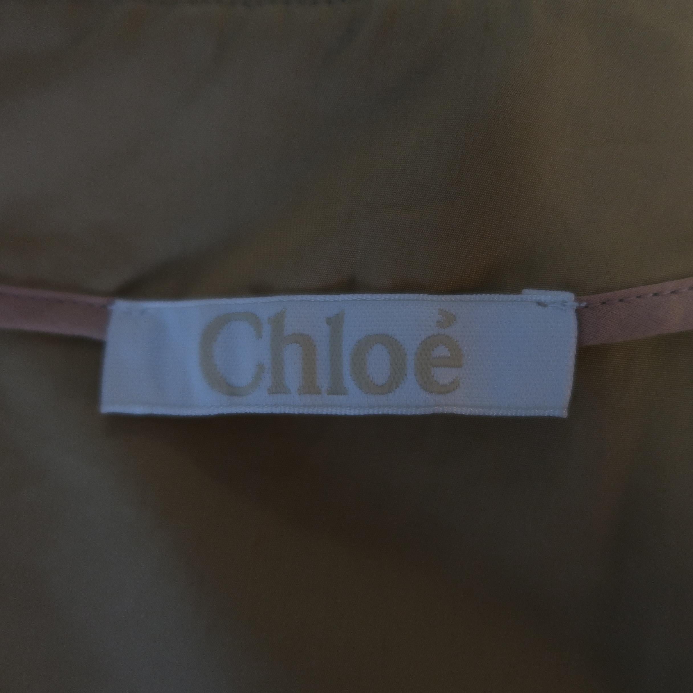 CHLOE Size 2 Beige Cotton Ruffled Collar A line Blouse 2