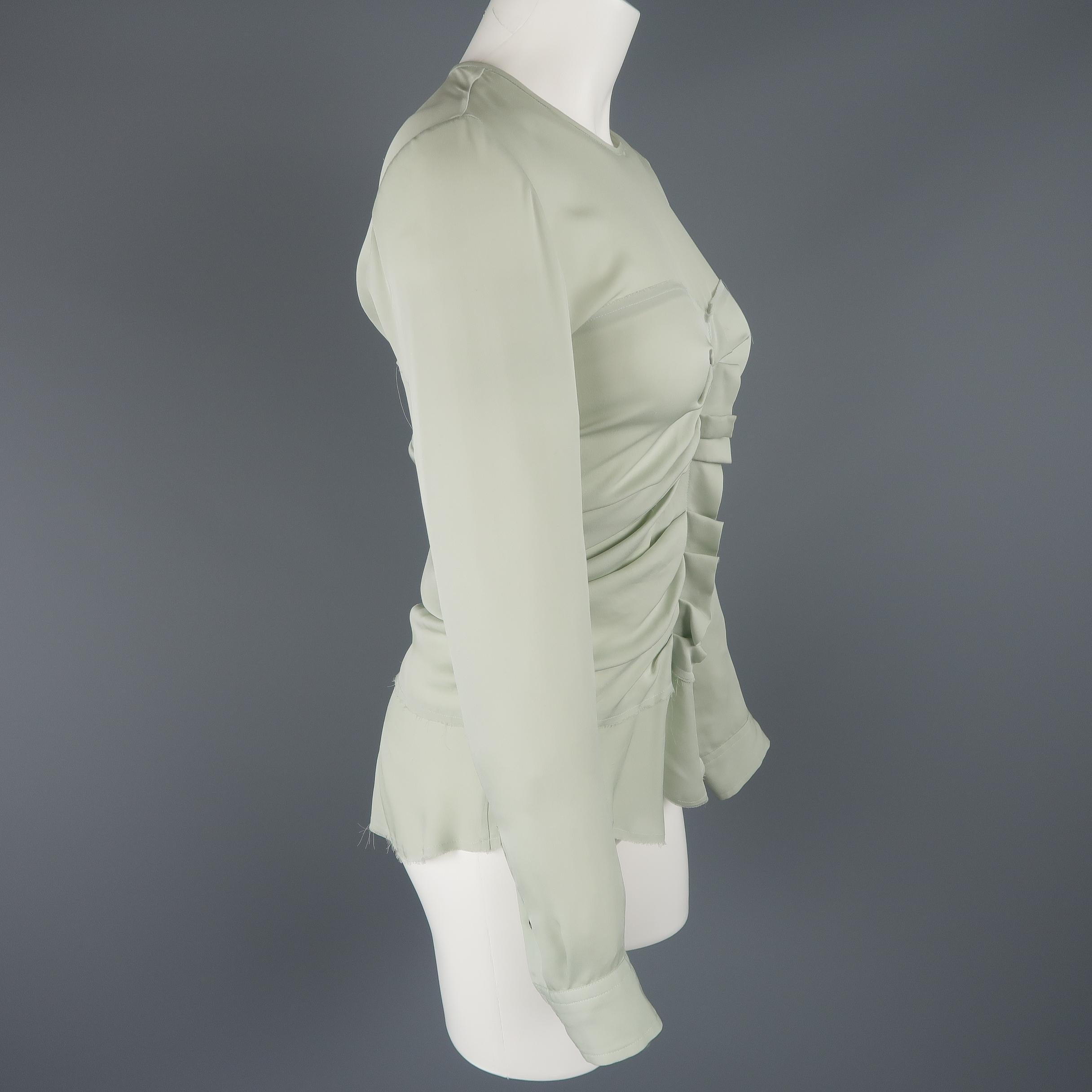 ISABEL MARANT Size 2 Mint Green Silk Gathered Sweetheart Overlay Blouse In Good Condition In San Francisco, CA