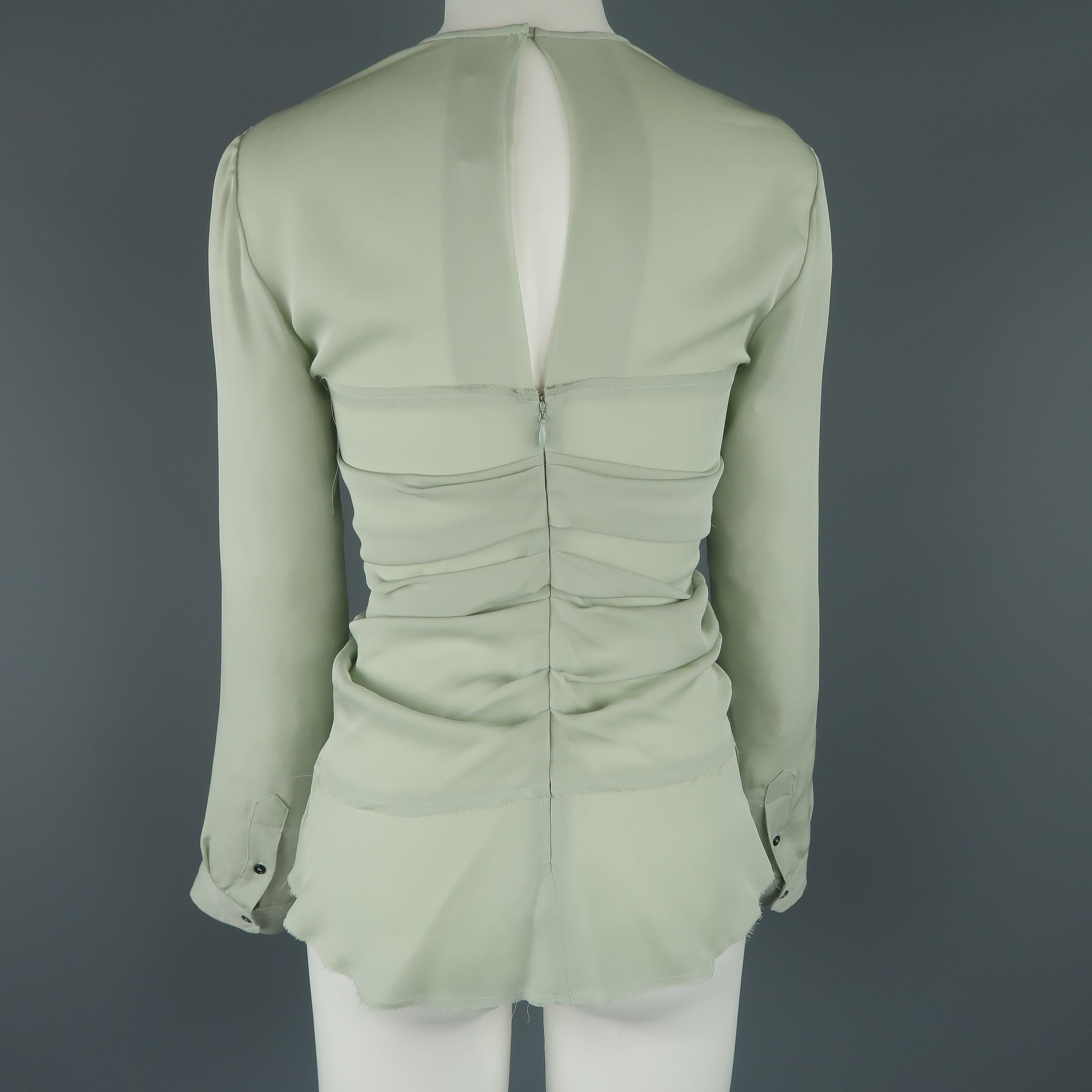 Women's ISABEL MARANT Size 2 Mint Green Silk Gathered Sweetheart Overlay Blouse