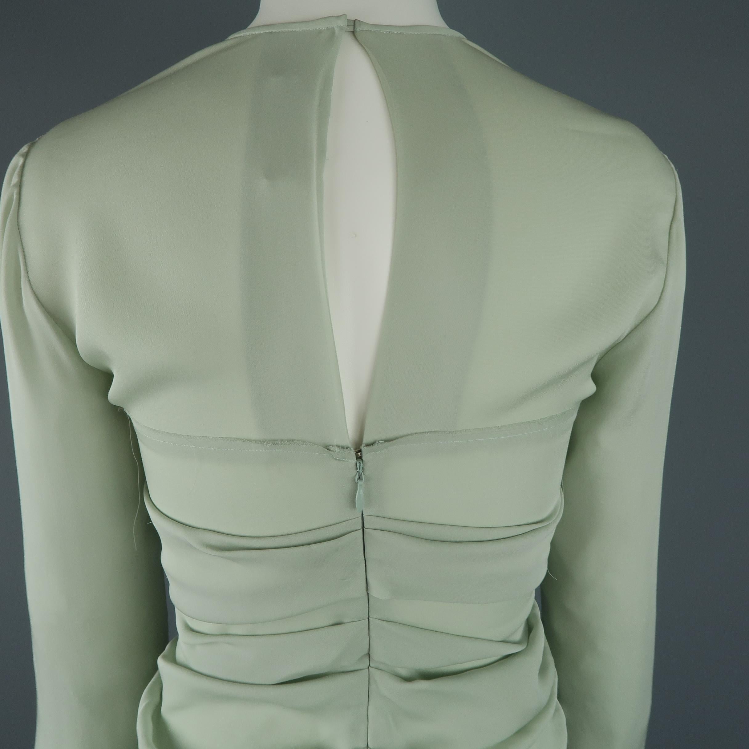 ISABEL MARANT Size 2 Mint Green Silk Gathered Sweetheart Overlay Blouse 1