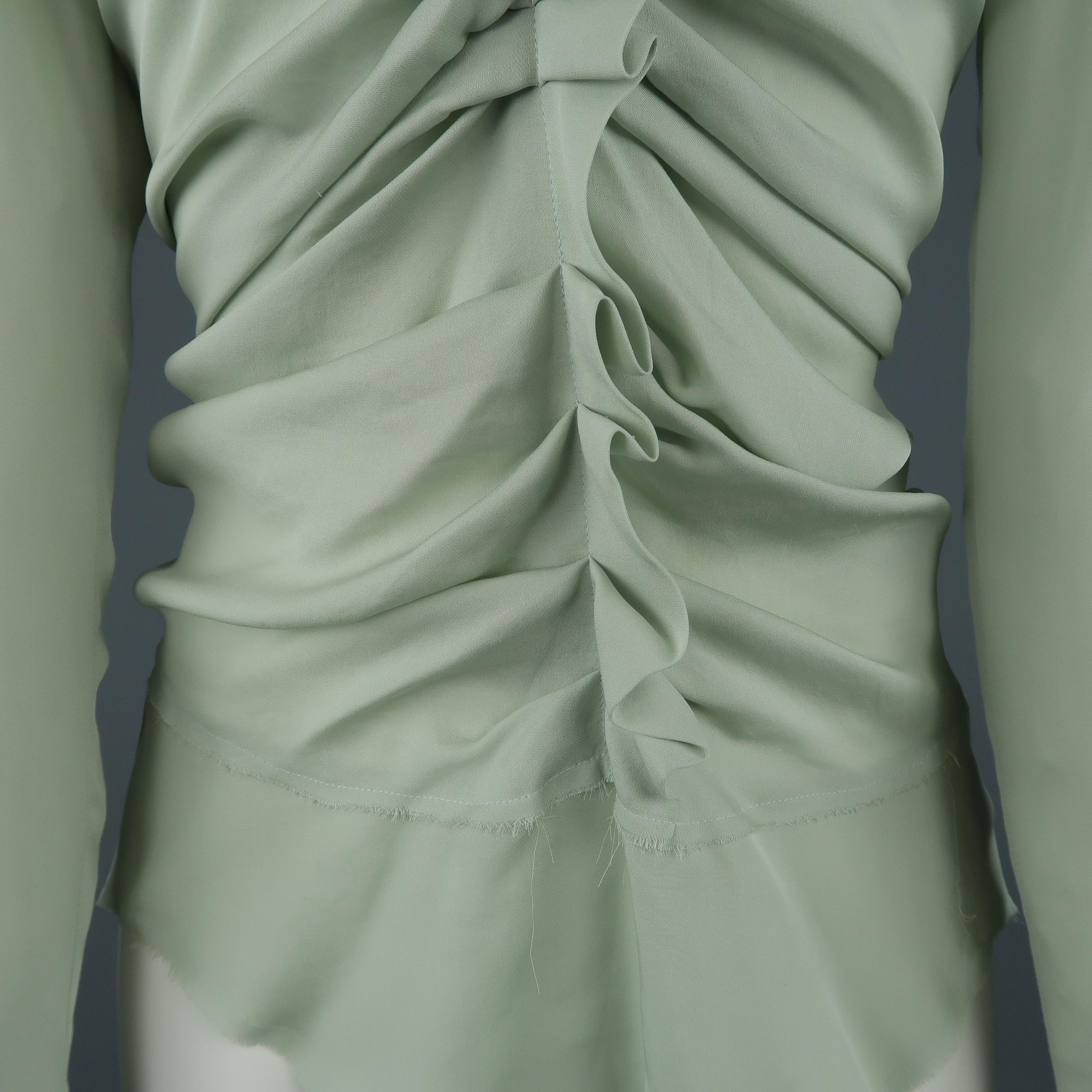 Gray ISABEL MARANT Size 2 Mint Green Silk Gathered Sweetheart Overlay Blouse