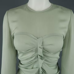 ISABEL MARANT Size 2 Mint Green Silk Gathered Sweetheart Overlay Blouse