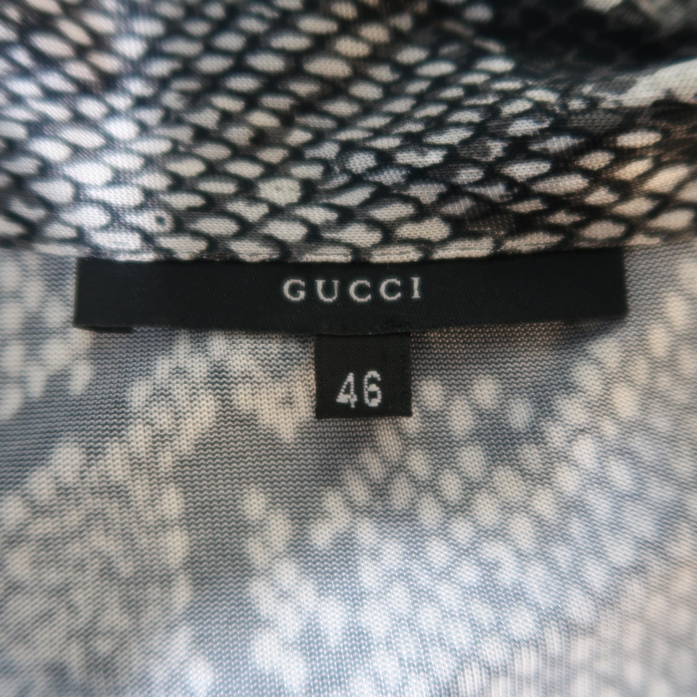GUCCI Size 10 Grey Python Print Rayon Asymmetrical Collar SS 2000 Blouse 5