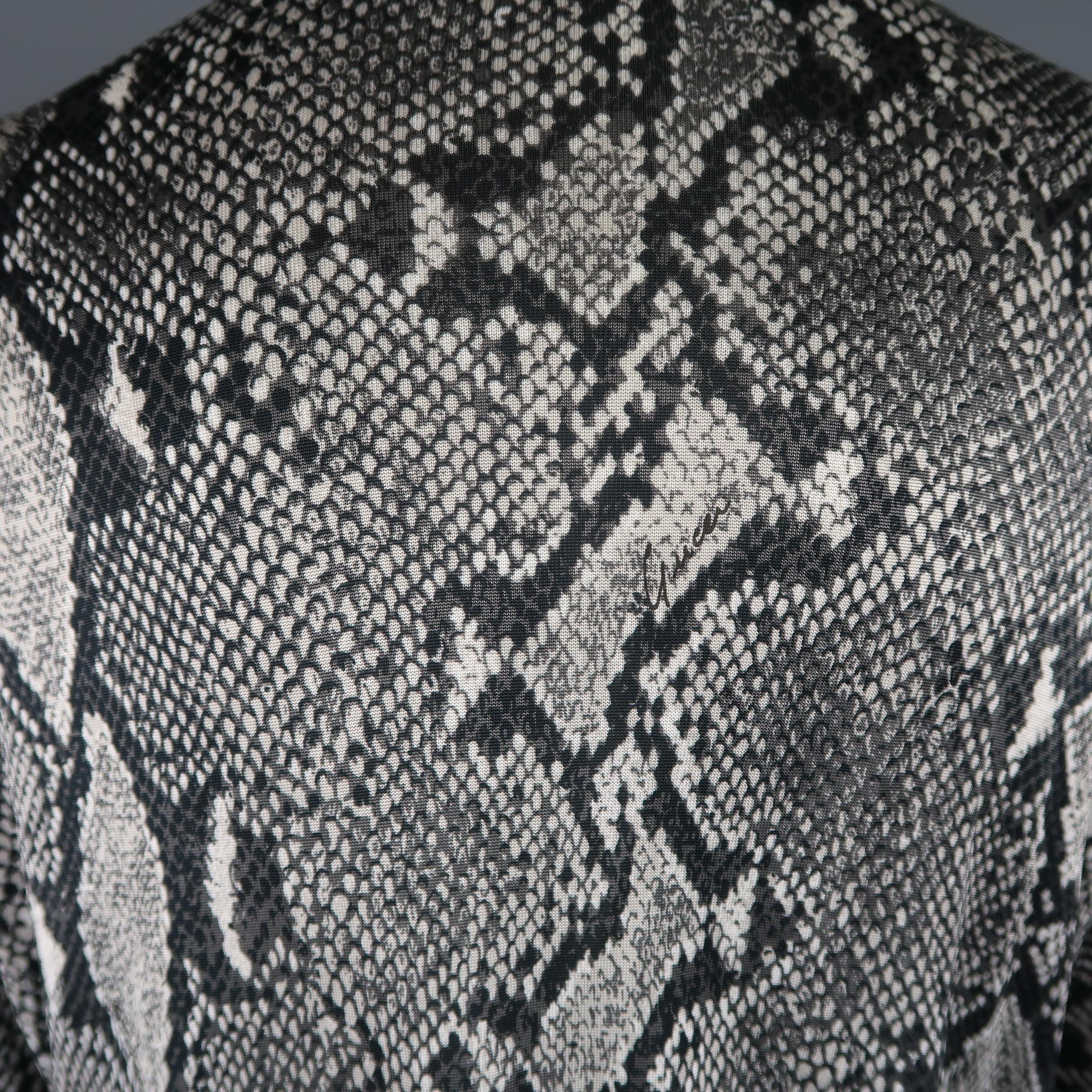 GUCCI Size 10 Grey Python Print Rayon Asymmetrical Collar SS 2000 Blouse 3