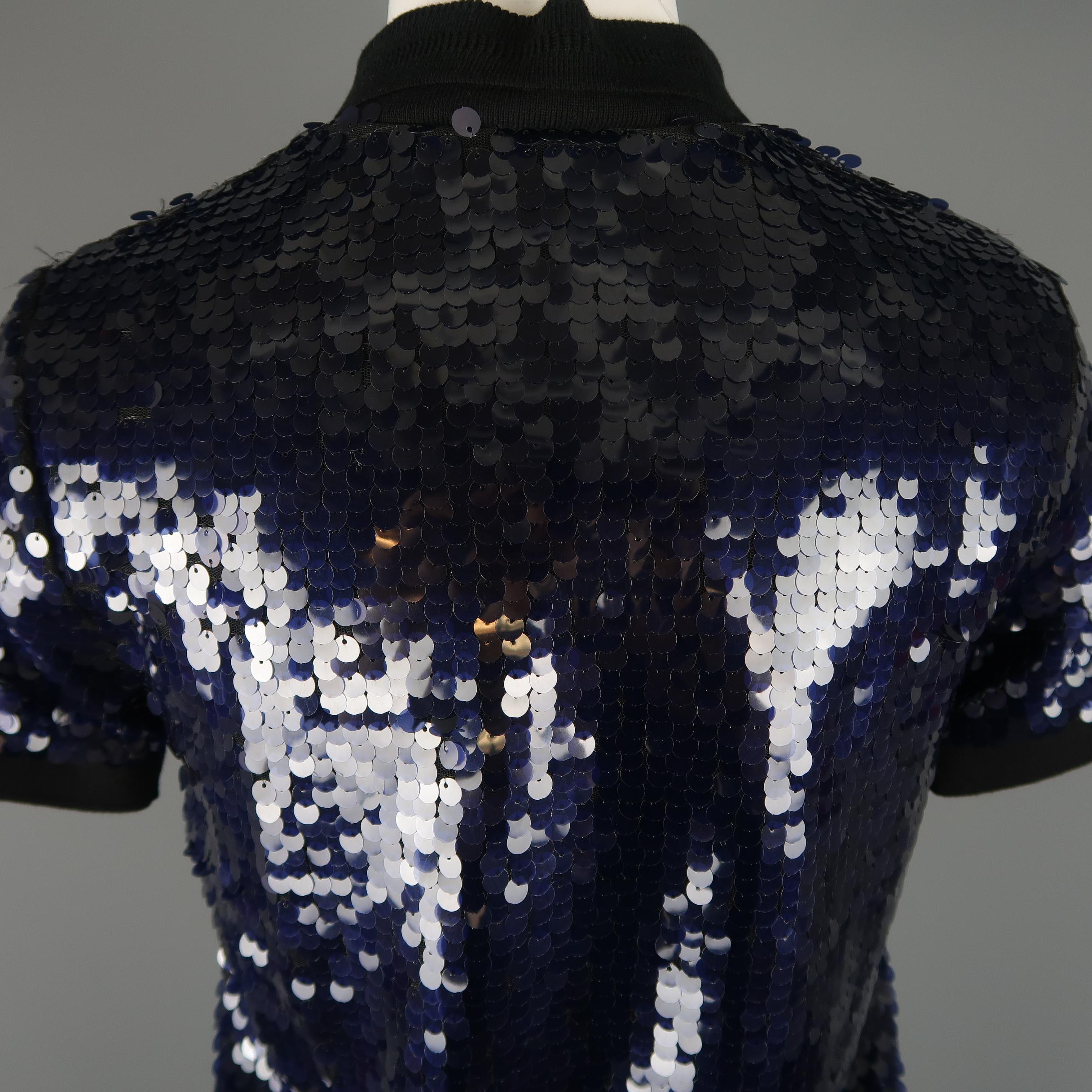 CARVEN Size M Navy & Black Payette Sequin Polo 3