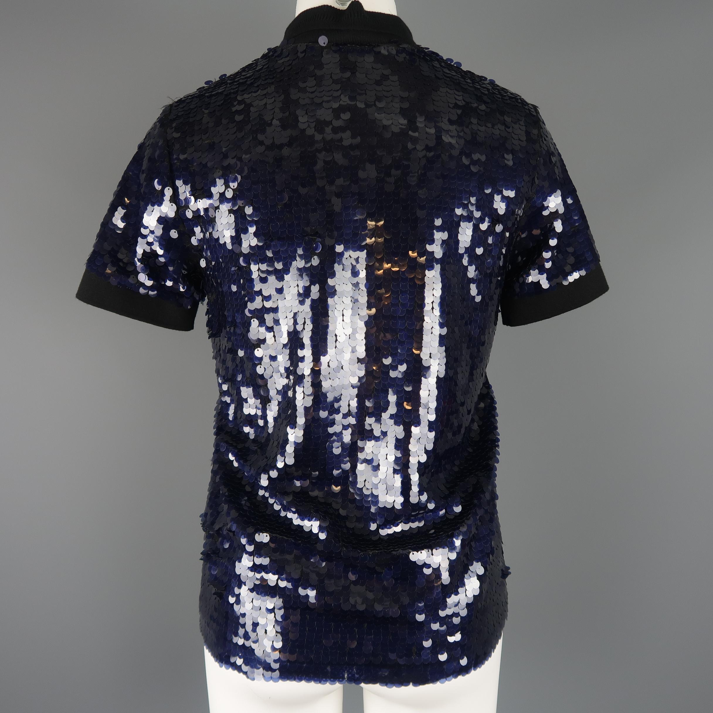 CARVEN Size M Navy & Black Payette Sequin Polo 2