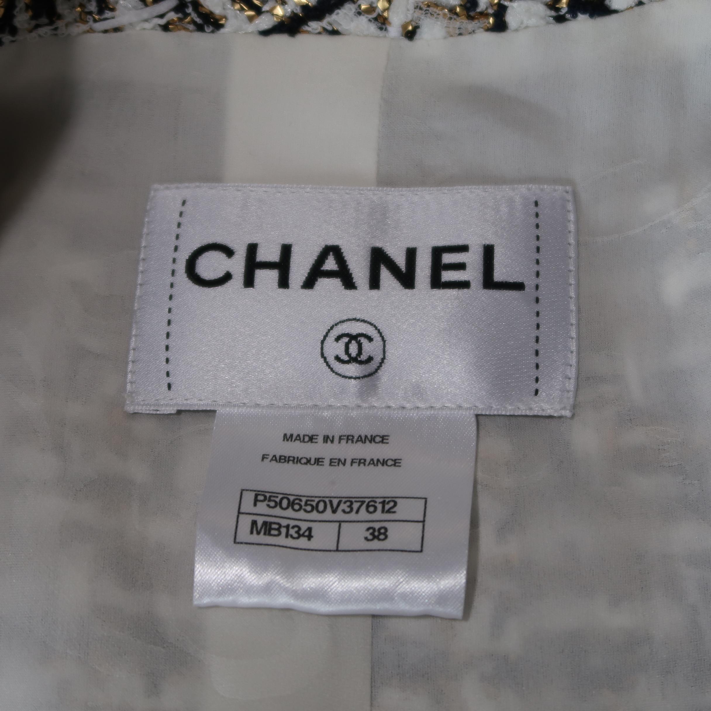 Chanel Jacket White Navy and Gold Tweed Bolero Overlay Bell Sleeve Coat 6