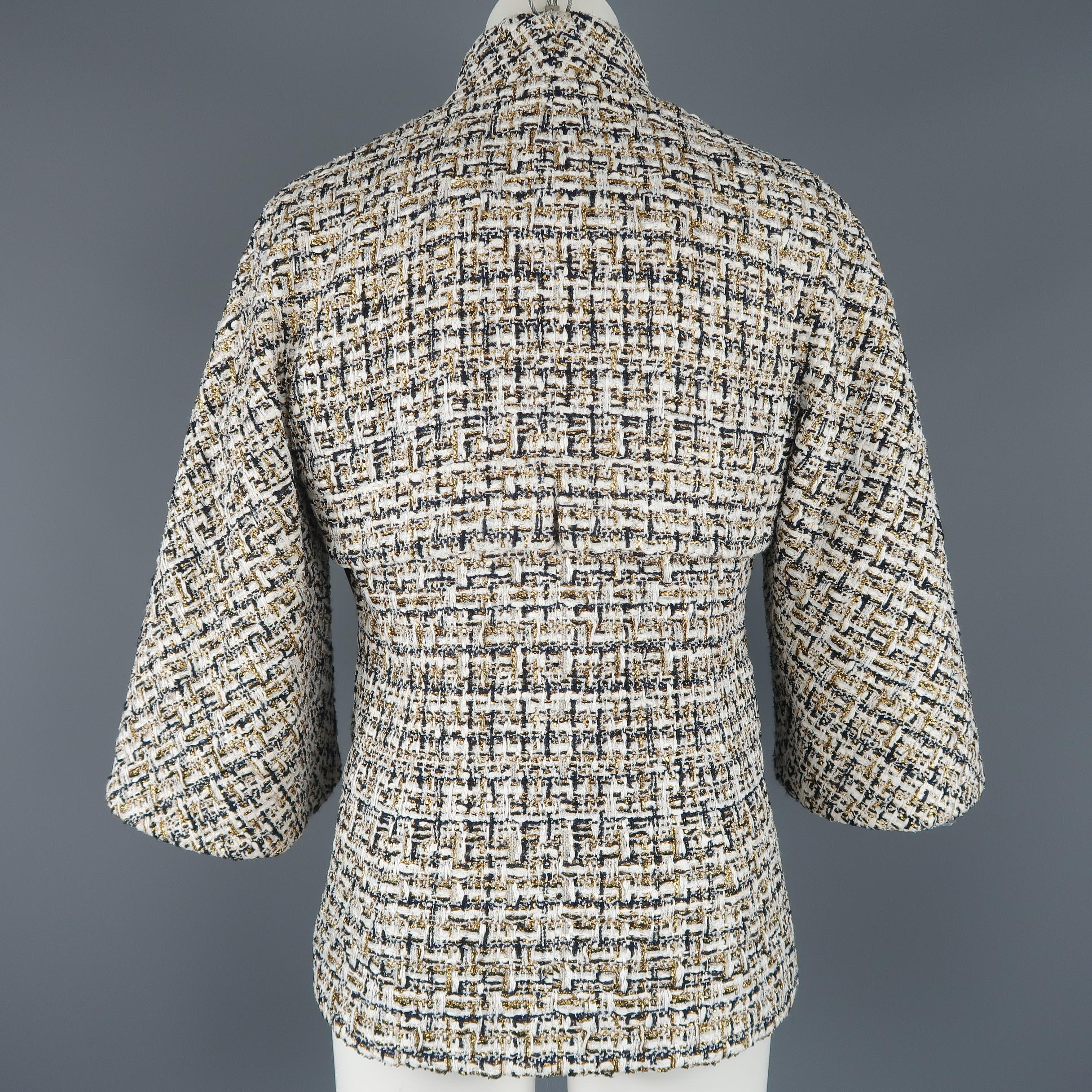 Chanel Jacket White Navy and Gold Tweed Bolero Overlay Bell Sleeve Coat 2