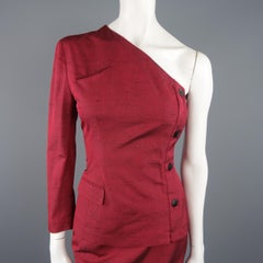 Vintage '87 JEAN PAUL GAULTIER Size US 6 Red Silk One Shoulder Skirt Suit