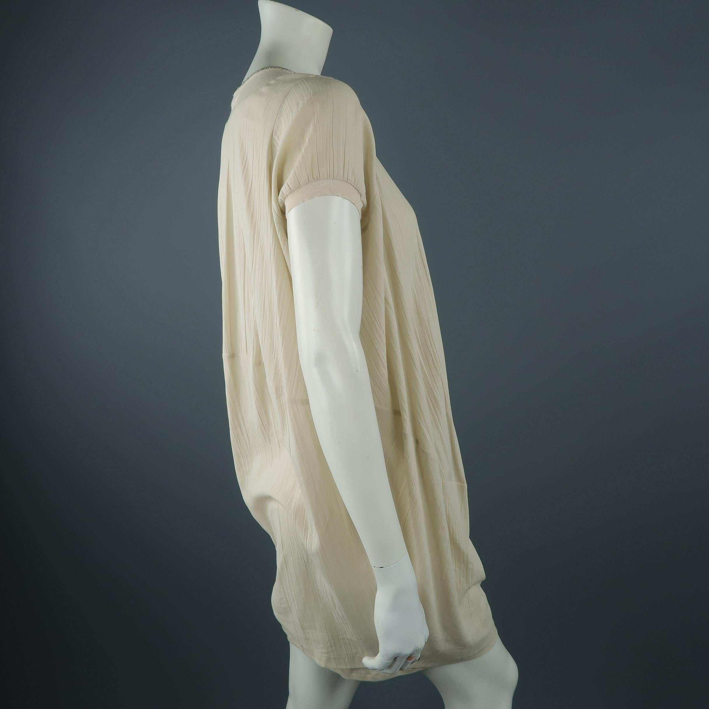 BRUNELLO CUCINELLI Size S Beige Wrinkle Cotton / Beaded Lycra 2 PC Monili Dress In Excellent Condition In San Francisco, CA