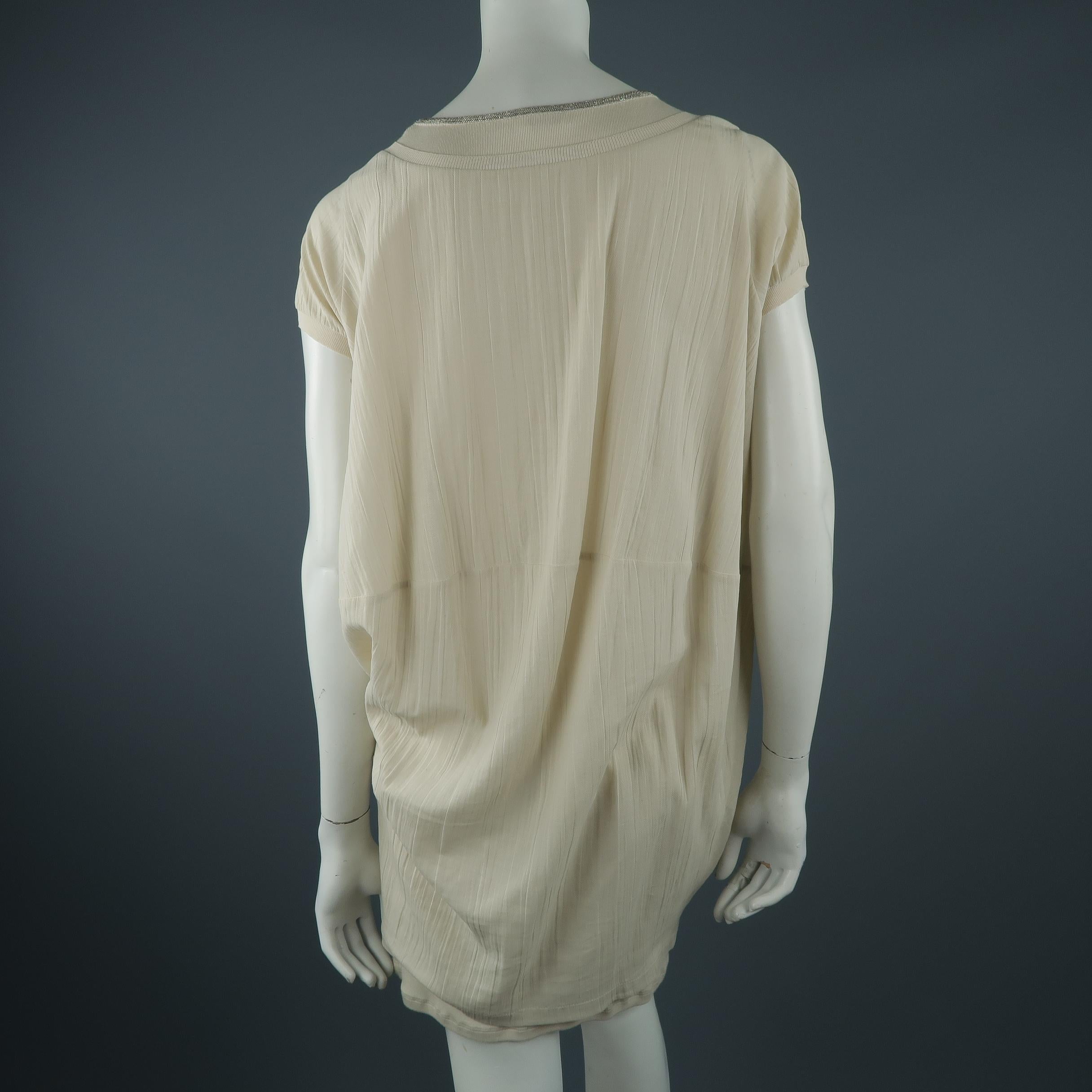 Women's BRUNELLO CUCINELLI Size S Beige Wrinkle Cotton / Beaded Lycra 2 PC Monili Dress