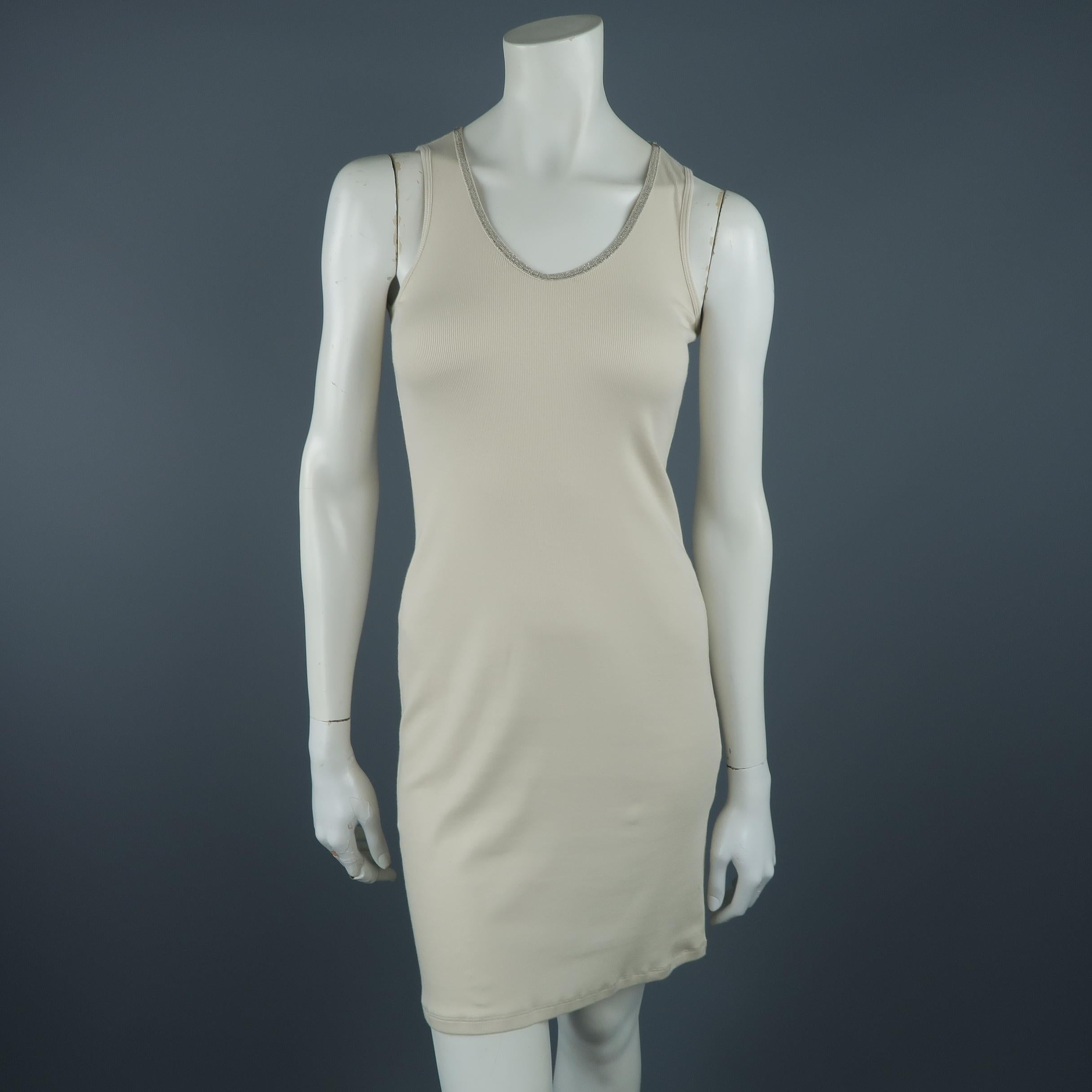 BRUNELLO CUCINELLI Size S Beige Wrinkle Cotton / Beaded Lycra 2 PC Monili Dress 1