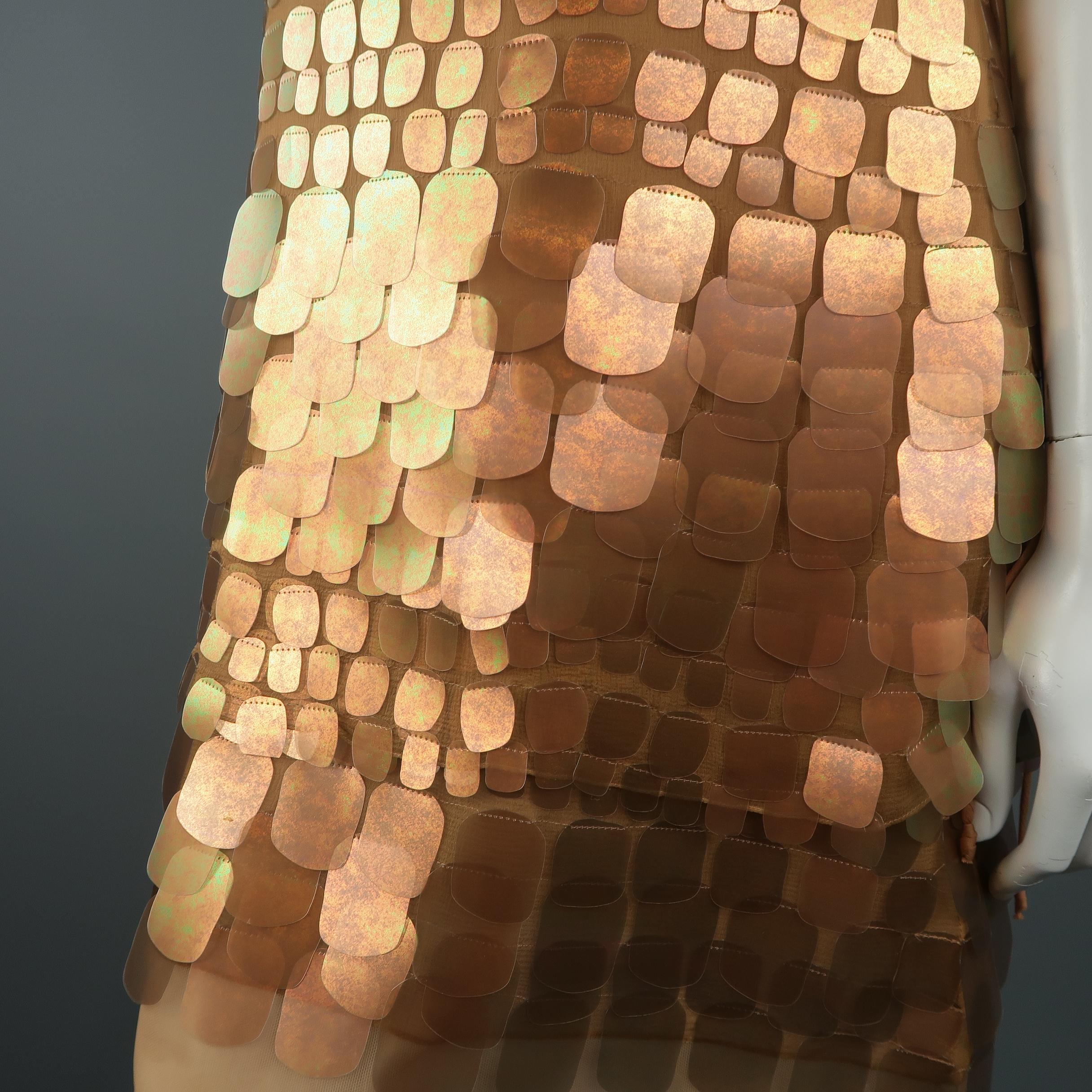 Women's Ralph Rucci Cocktail Dress Size 6 - Retail $6000 - Copper, Sequin, Silk, Chiffon