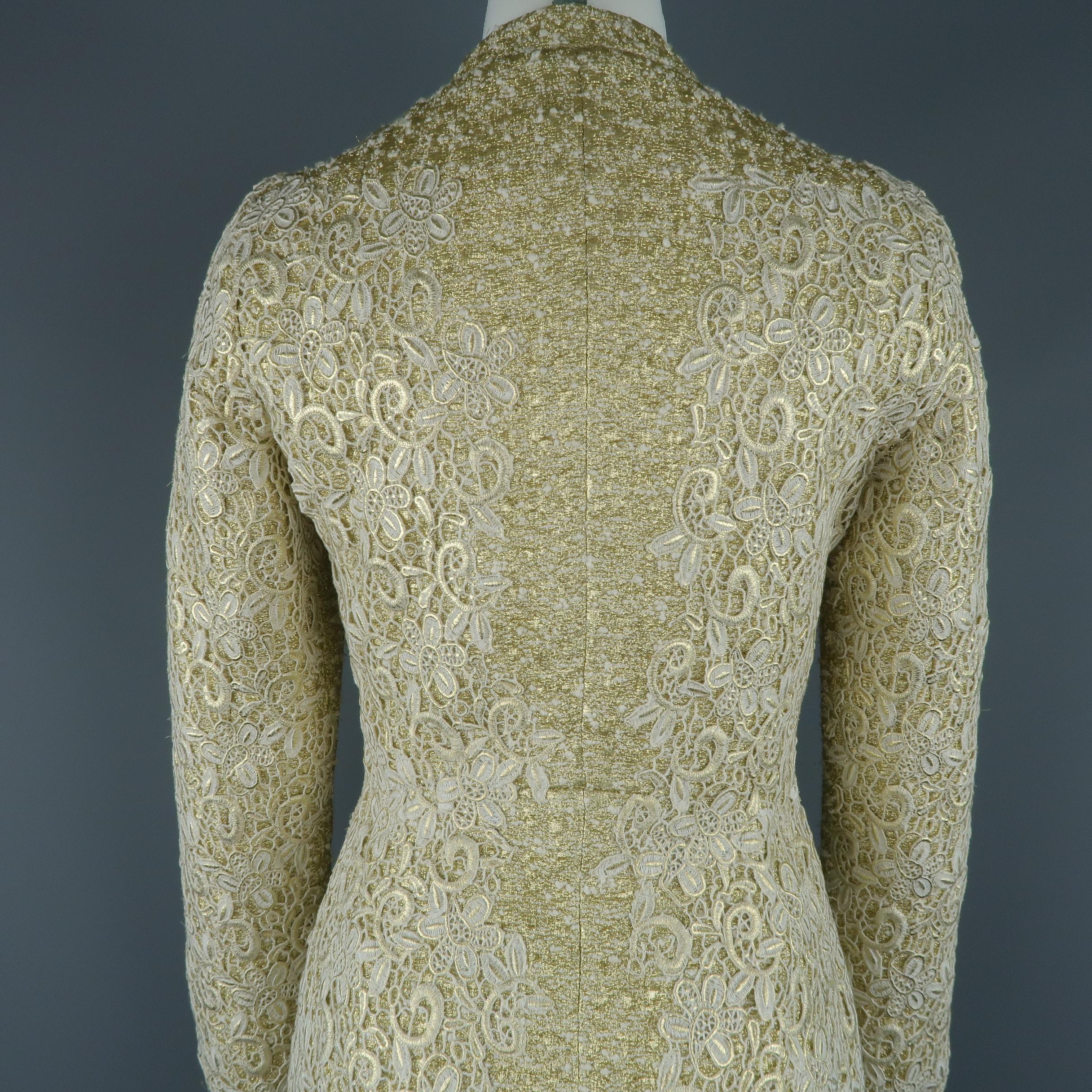 GIAMBATTISTA VALLI Metallic Gold Cotton / Silk Lace Overlay Cocktail Coat-Dress 6
