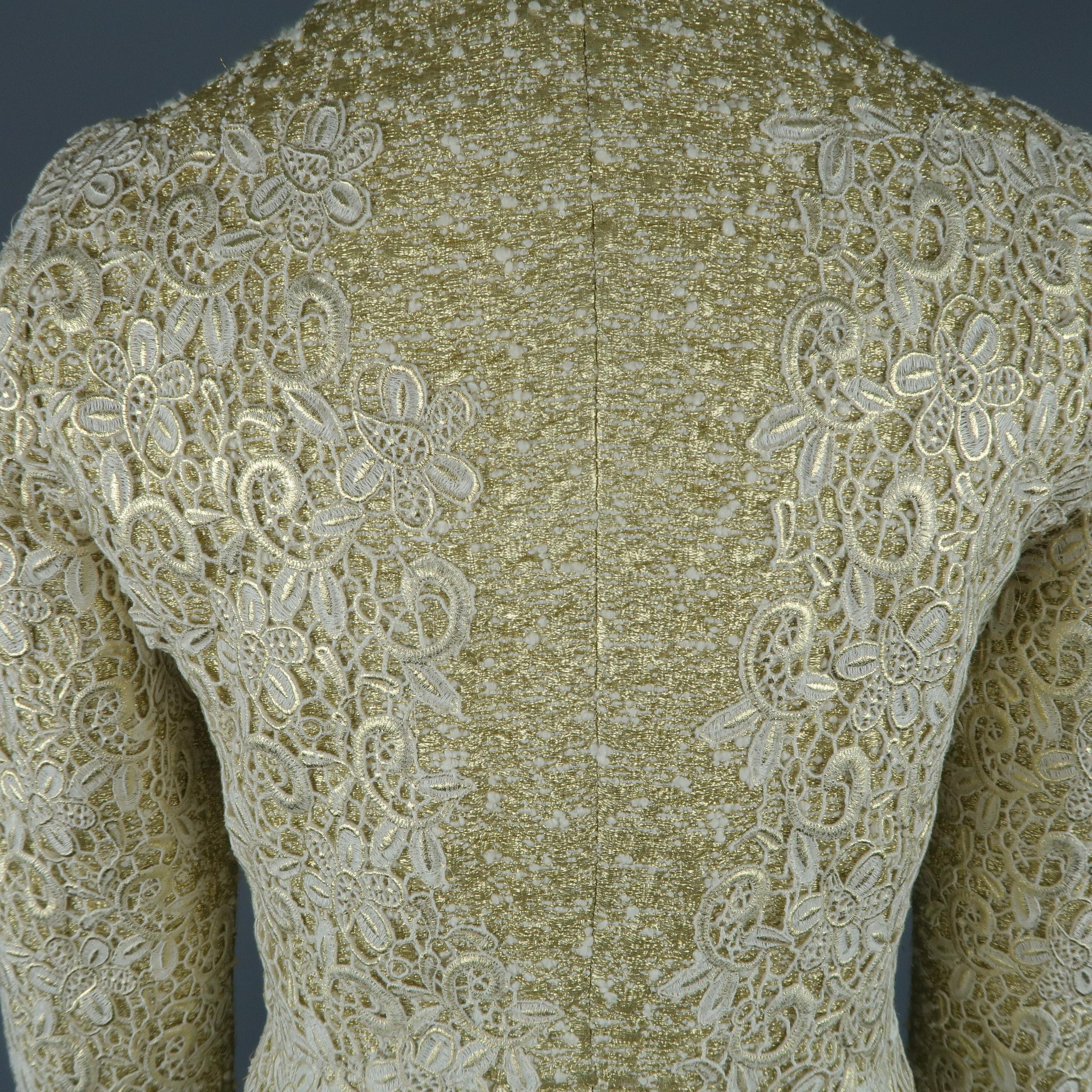 GIAMBATTISTA VALLI Metallic Gold Cotton / Silk Lace Overlay Cocktail Coat-Dress 4