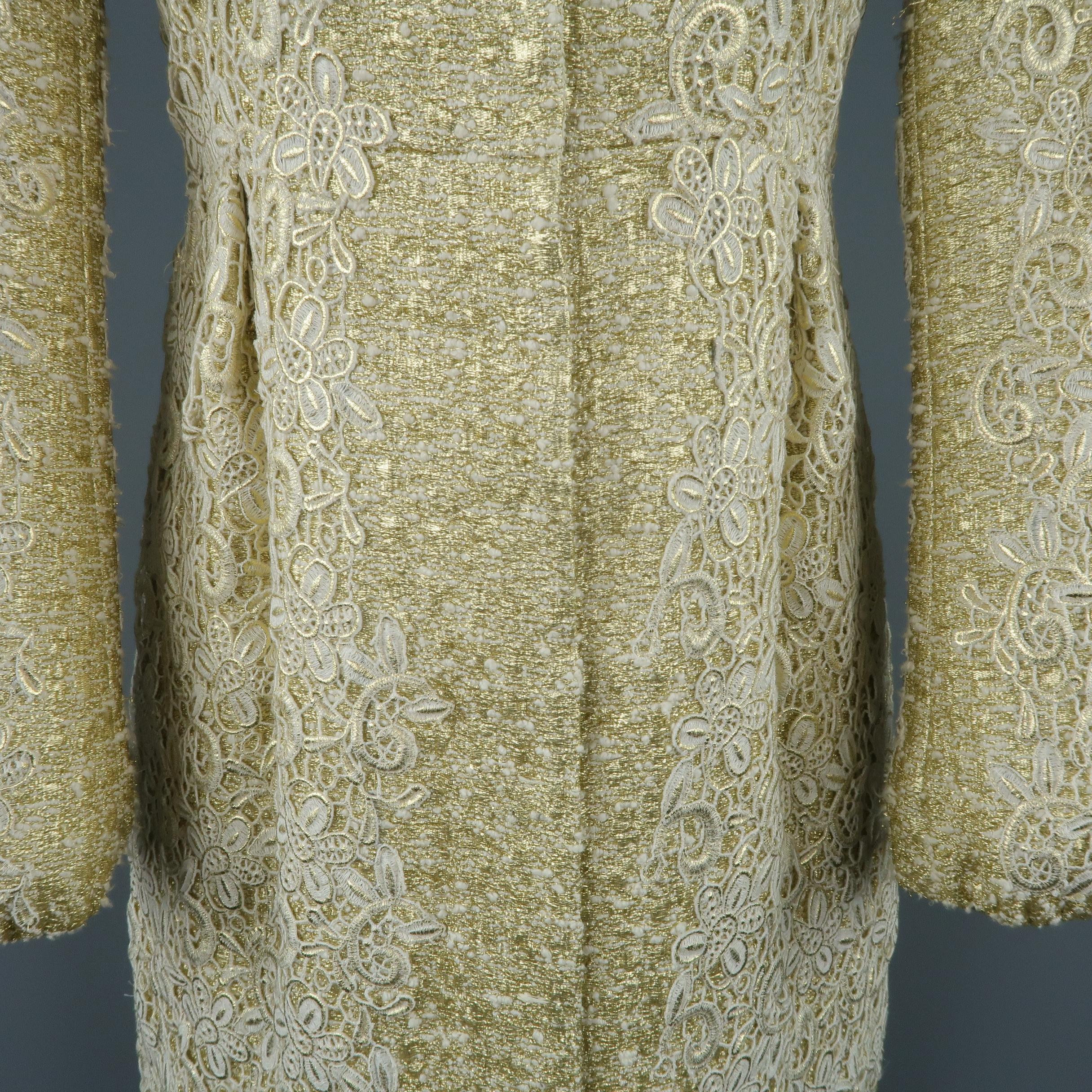Women's GIAMBATTISTA VALLI Metallic Gold Cotton / Silk Lace Overlay Cocktail Coat-Dress