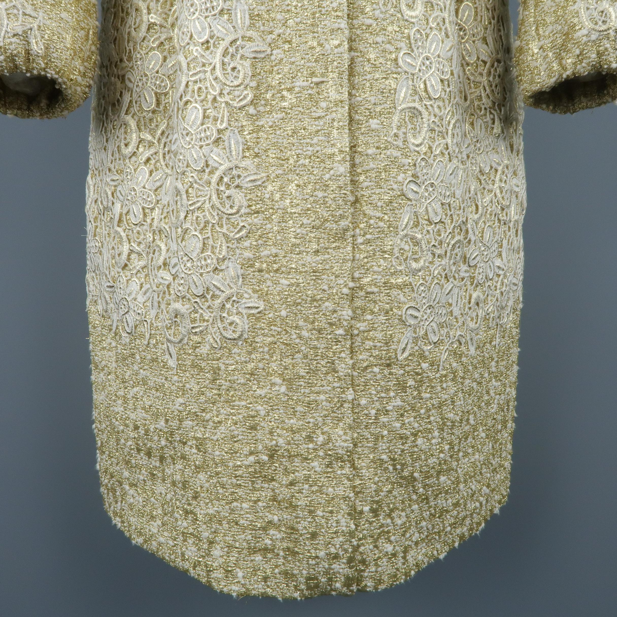 GIAMBATTISTA VALLI Metallic Gold Cotton / Silk Lace Overlay Cocktail Coat-Dress 1